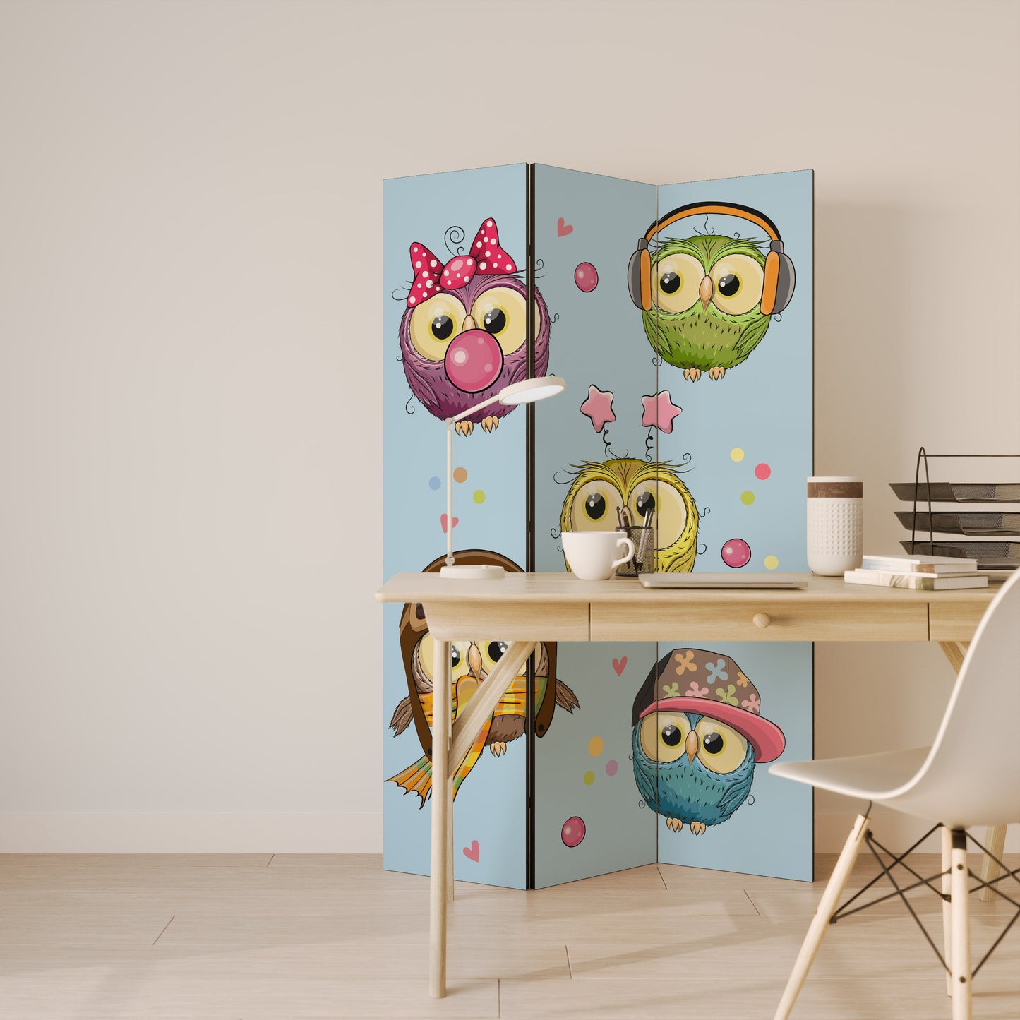 OWLY SQUAD Dekorativ rumsavdelare med 3 paneler