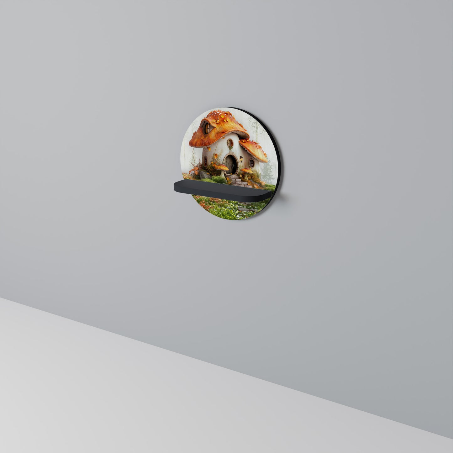MYSTISK TOADSTOOL Rund konsthylla i svart finish