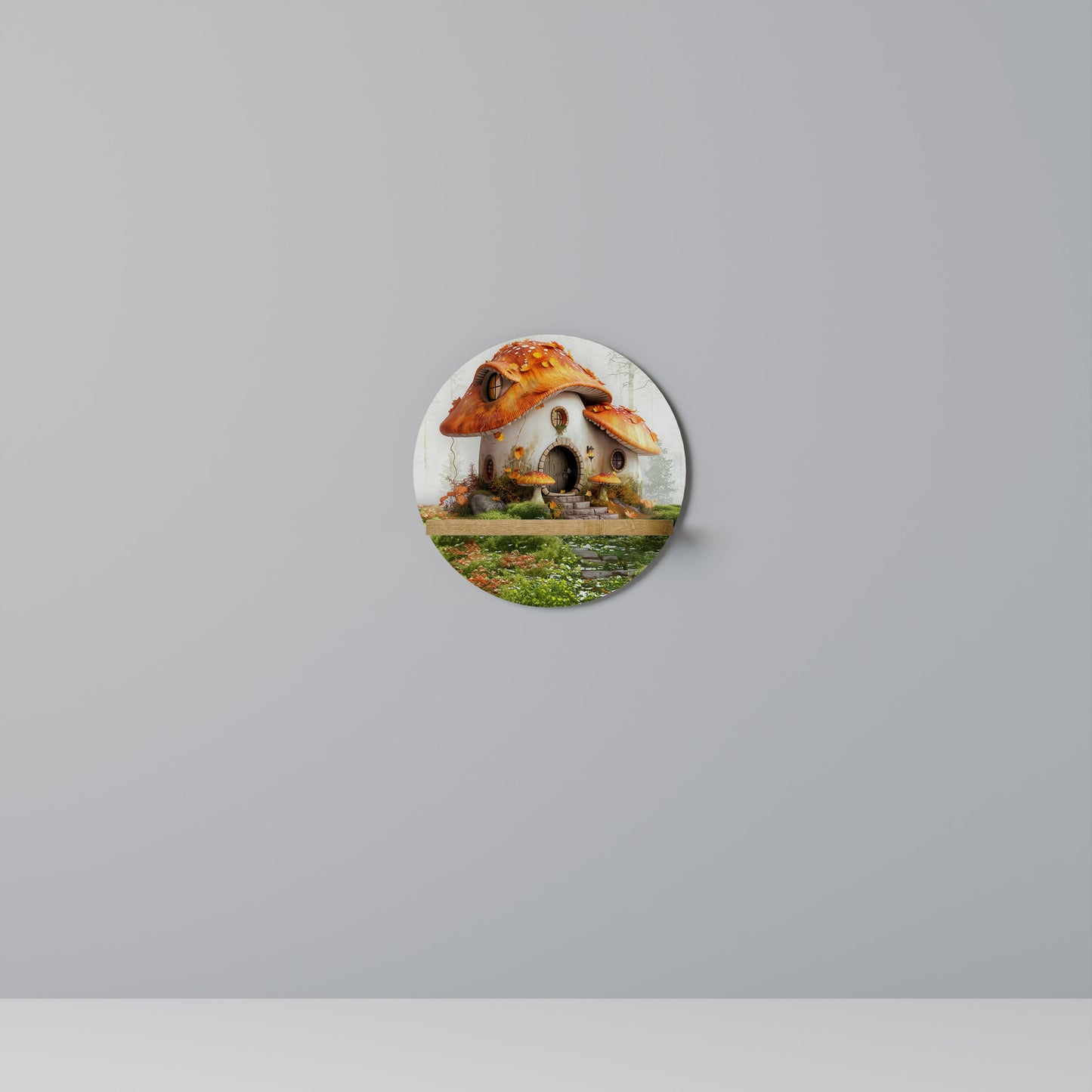 MYSTIC TOADSTOOL Round Art Shelf In Oak Effect