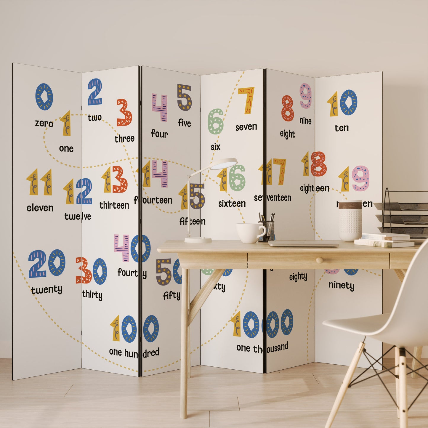 COUNTING LESSON Decorative 6-Panel Room Divider