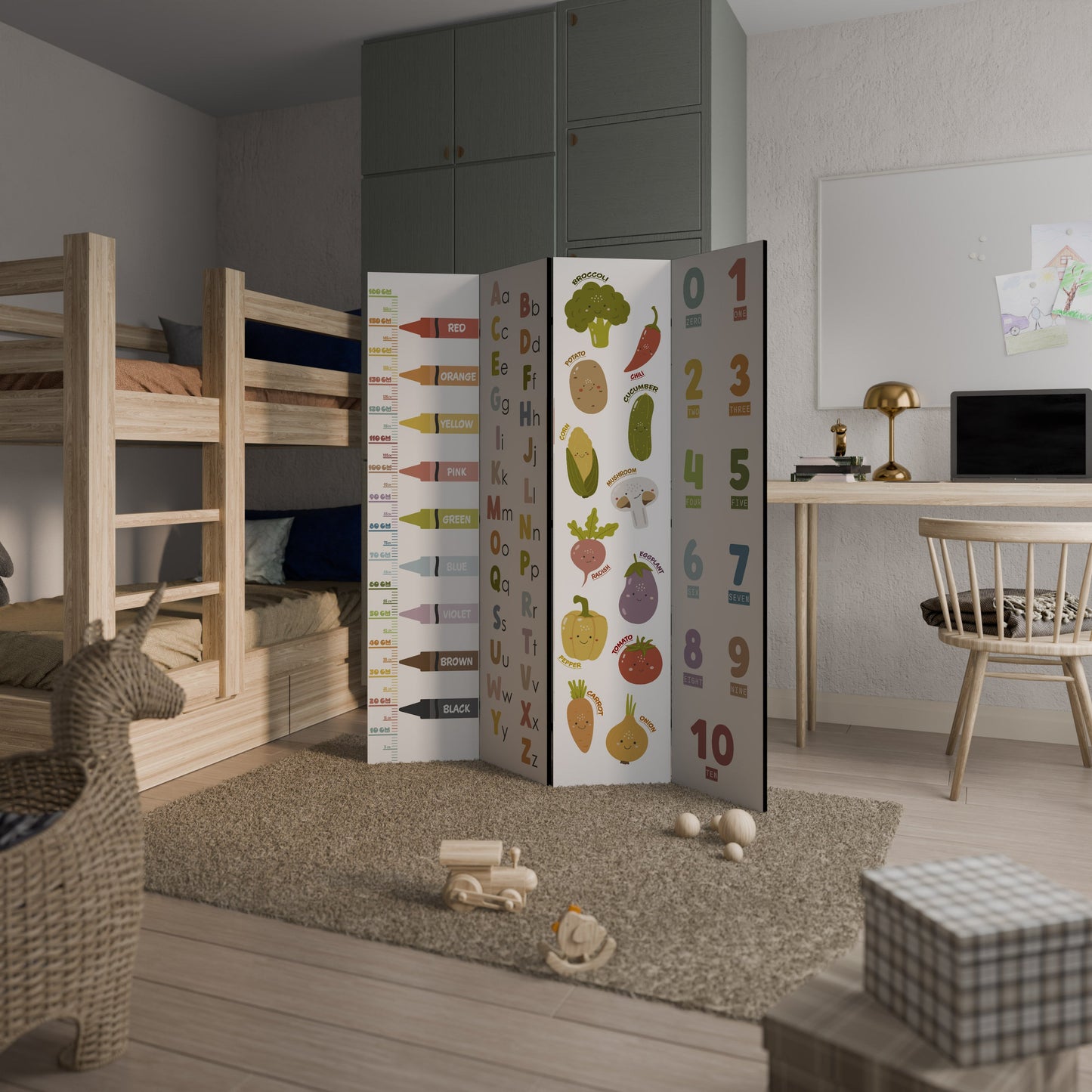 HAPPY LANGUAGE Decorative 4-Panel Room Divider