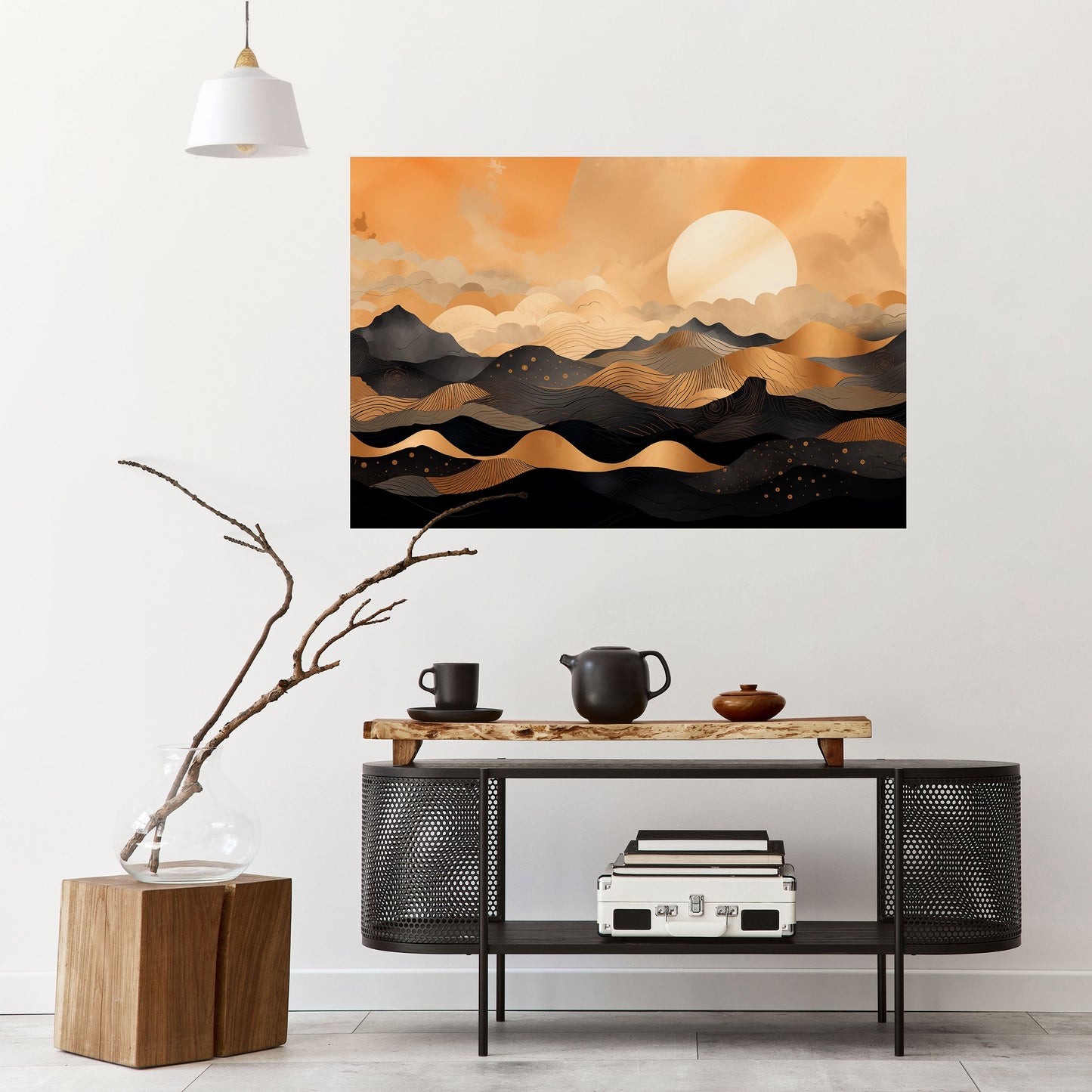 MYSTISK SOLNEDGÅNG HORIZON Horisontell poster med självhäftande text