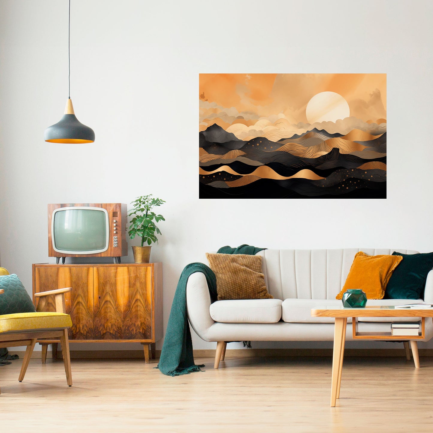 MYSTISK SOLNEDGÅNG HORIZON Horisontell poster med självhäftande text