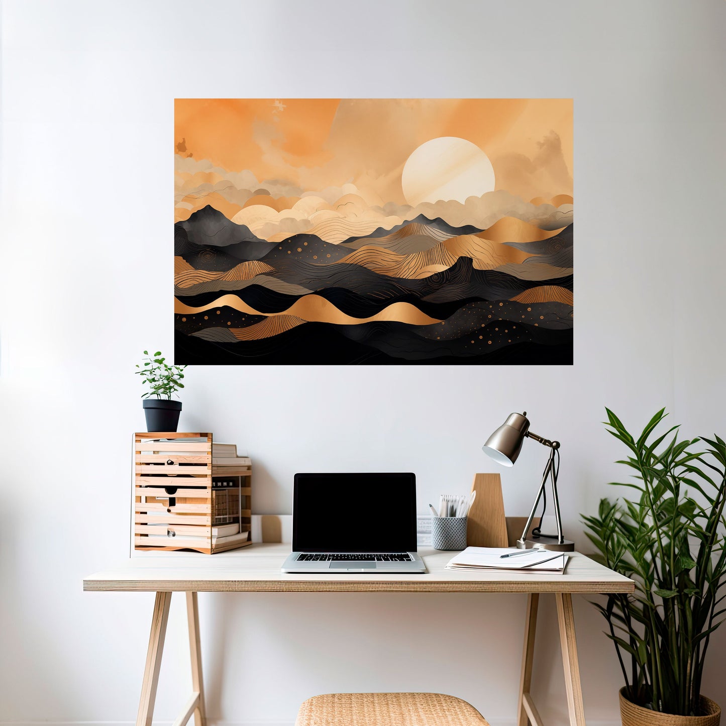 MYSTISK SOLNEDGÅNG HORIZON Horisontell poster med självhäftande text