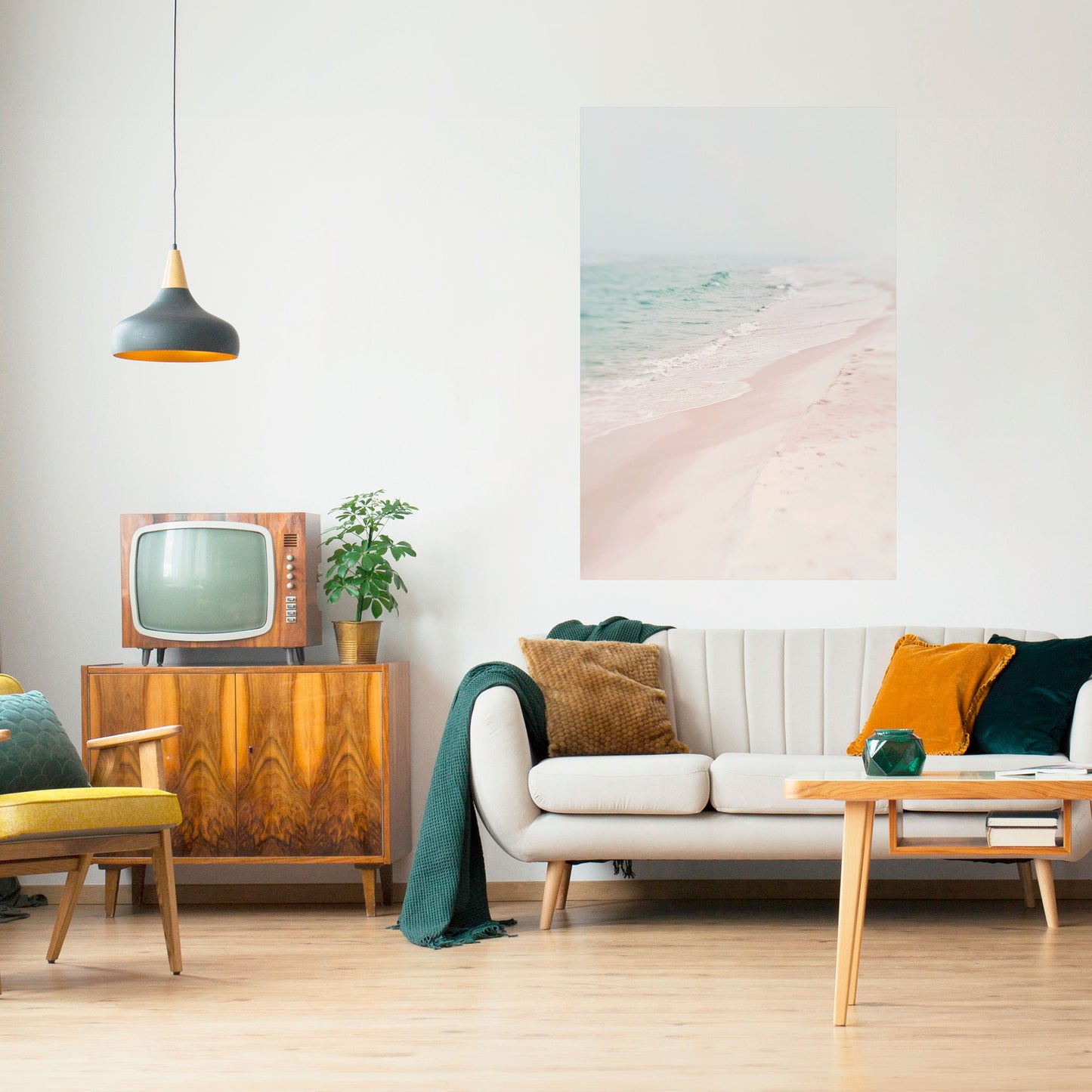 MISTY SHORELINE BLISS Vertikal poster med självhäftande text
