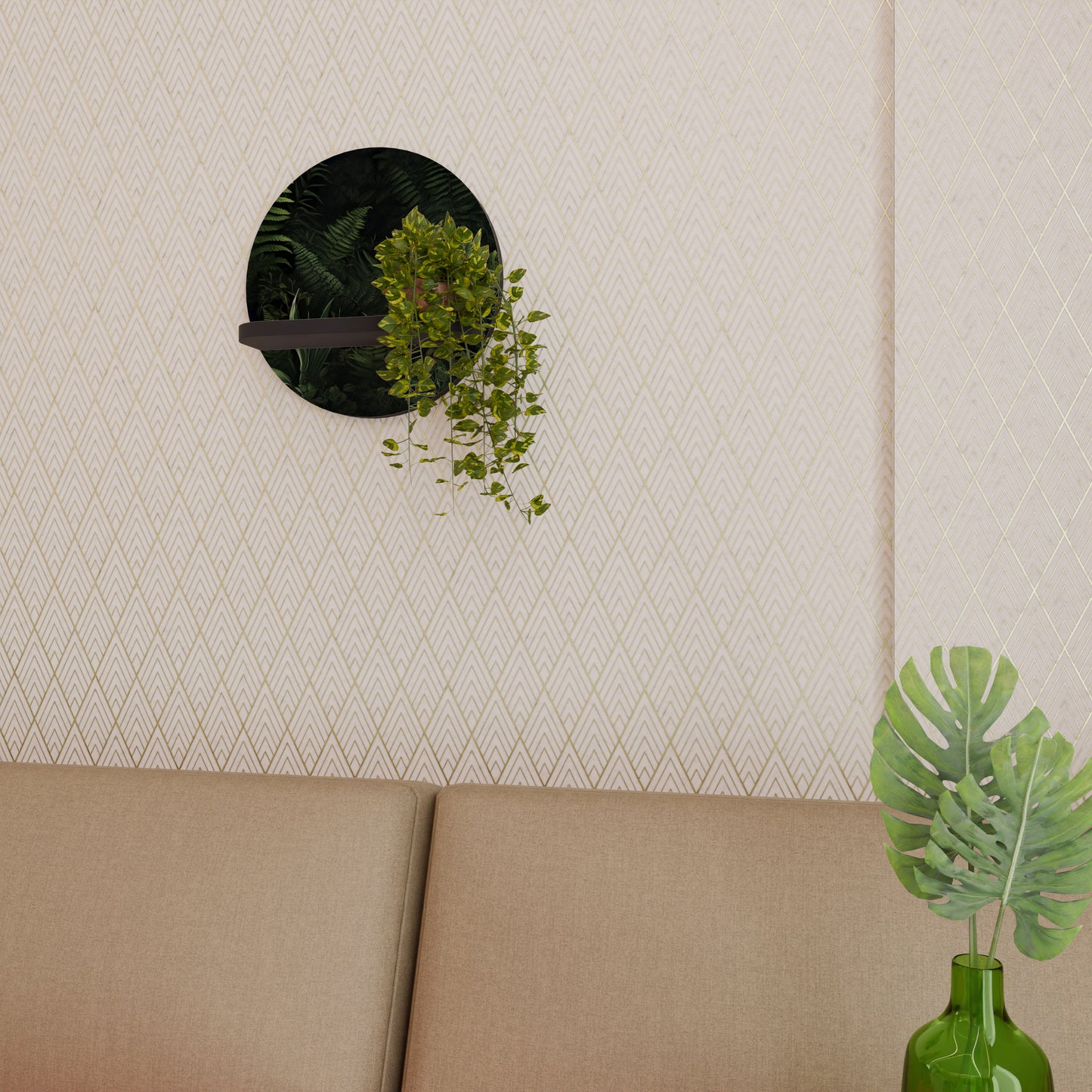 FERN SECRETS Rund konsthylla i svart finish