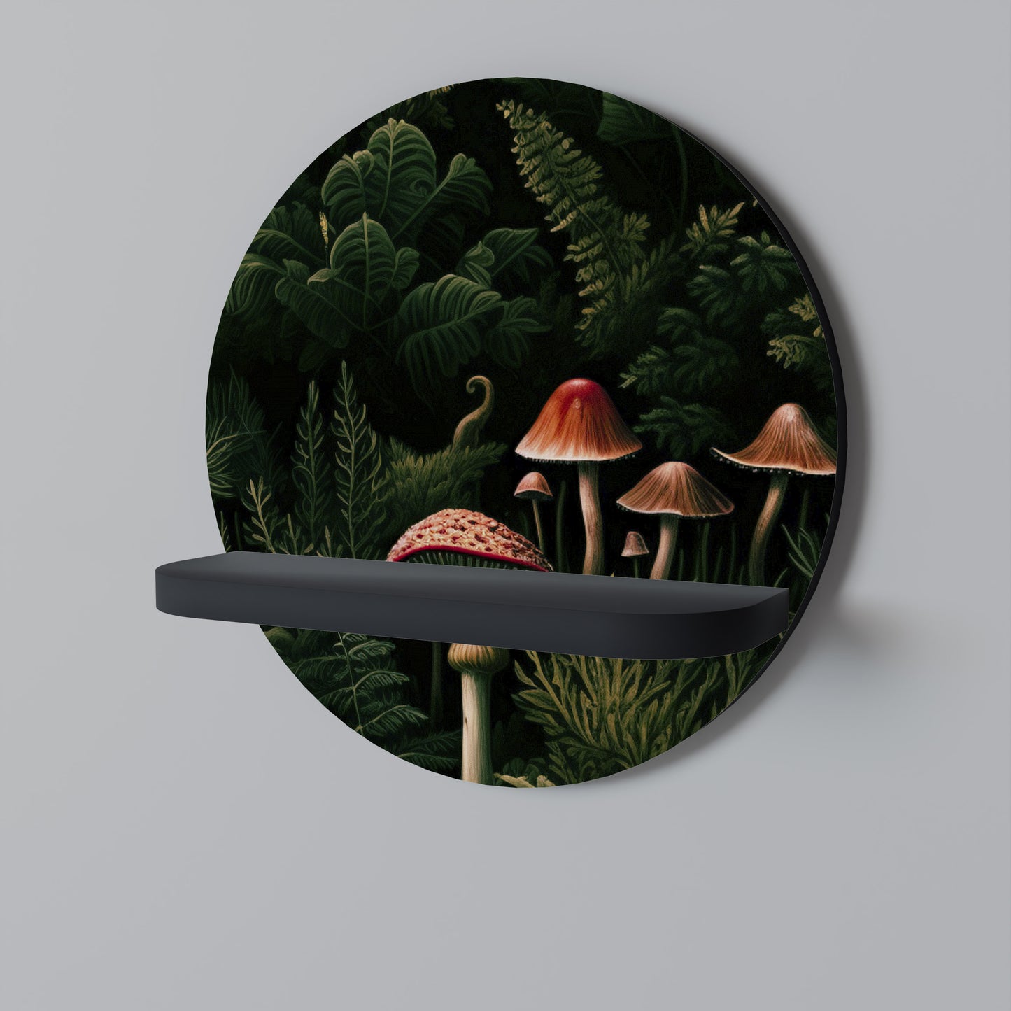 WHISPERING WOODLAND Round Art Shelf In Black Finish