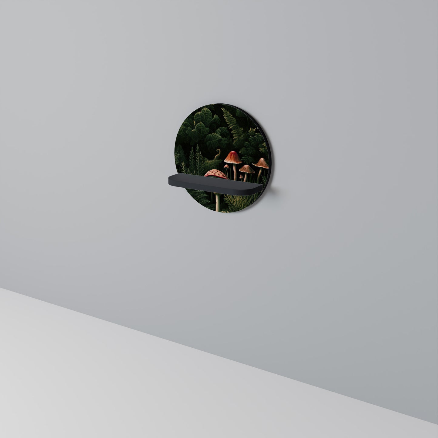 WHISPERING WOODLAND Round Art Shelf In Black Finish