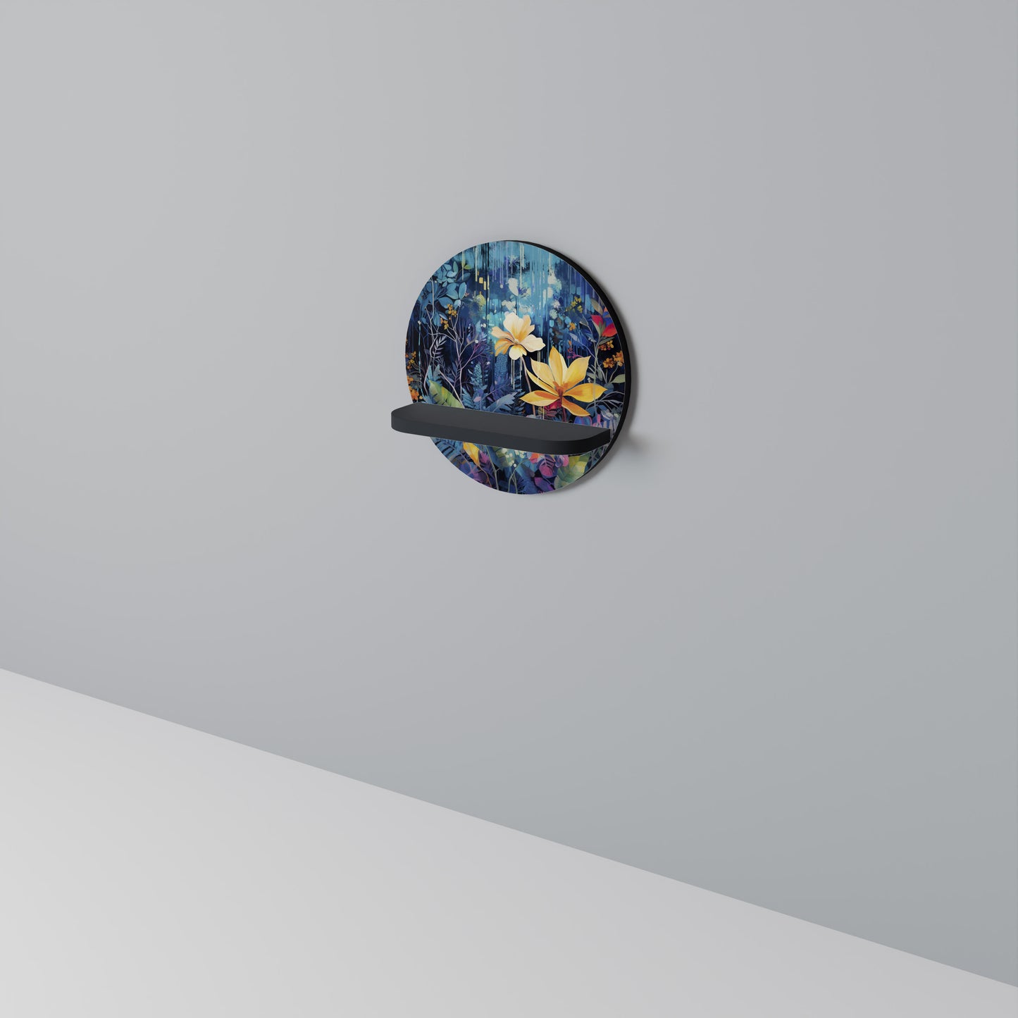 MIDNIGHT BLOSSOM Rund konsthylla i svart finish