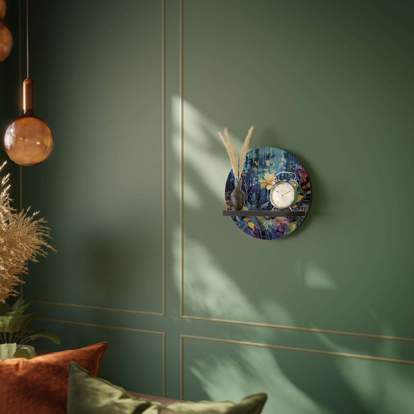 MIDNIGHT BLOSSOM Rund konsthylla i svart finish