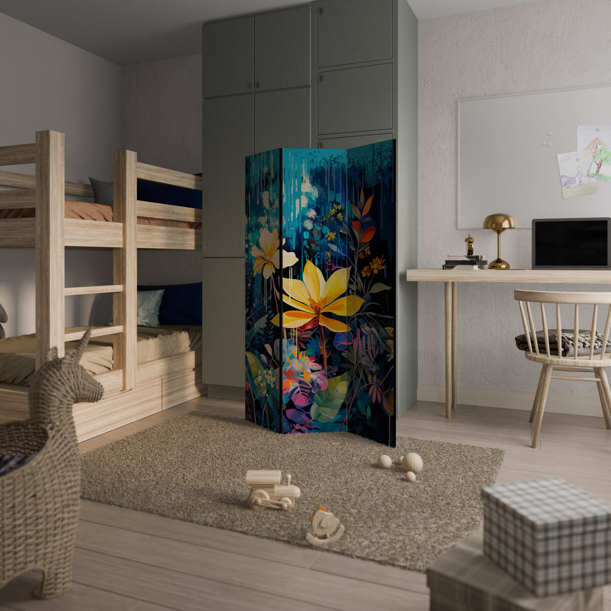 MIDNIGHT BLOSSOM Dekorativ rumsavdelare – 3 paneler