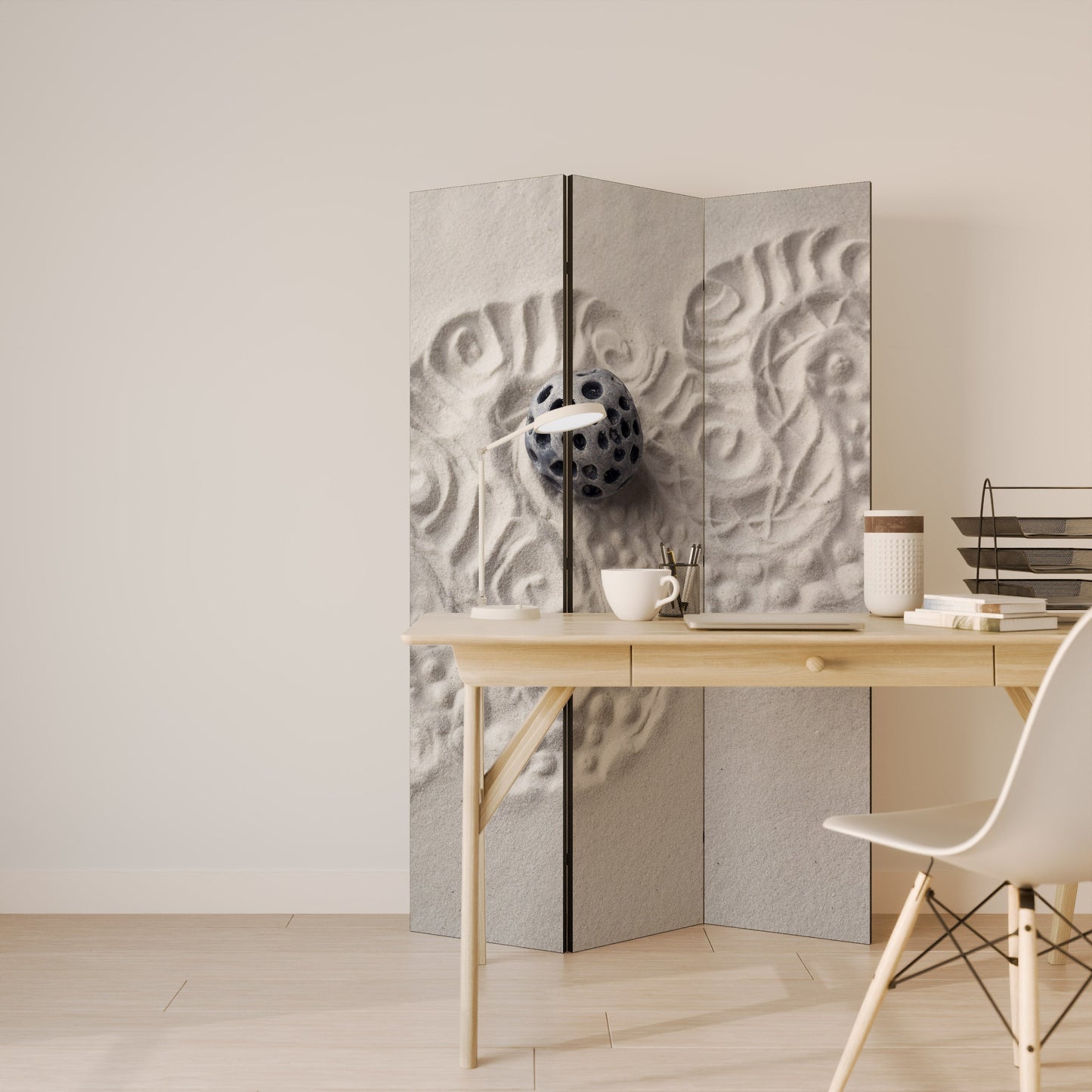 SAND SCULPTED SERENITY Dekorativ rumsavdelare med 3 paneler