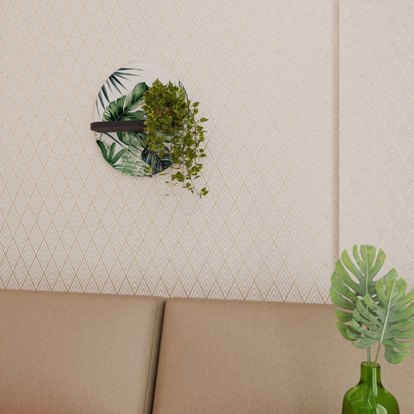 MONSTERA DREAM Oval konsthylla i svart finish