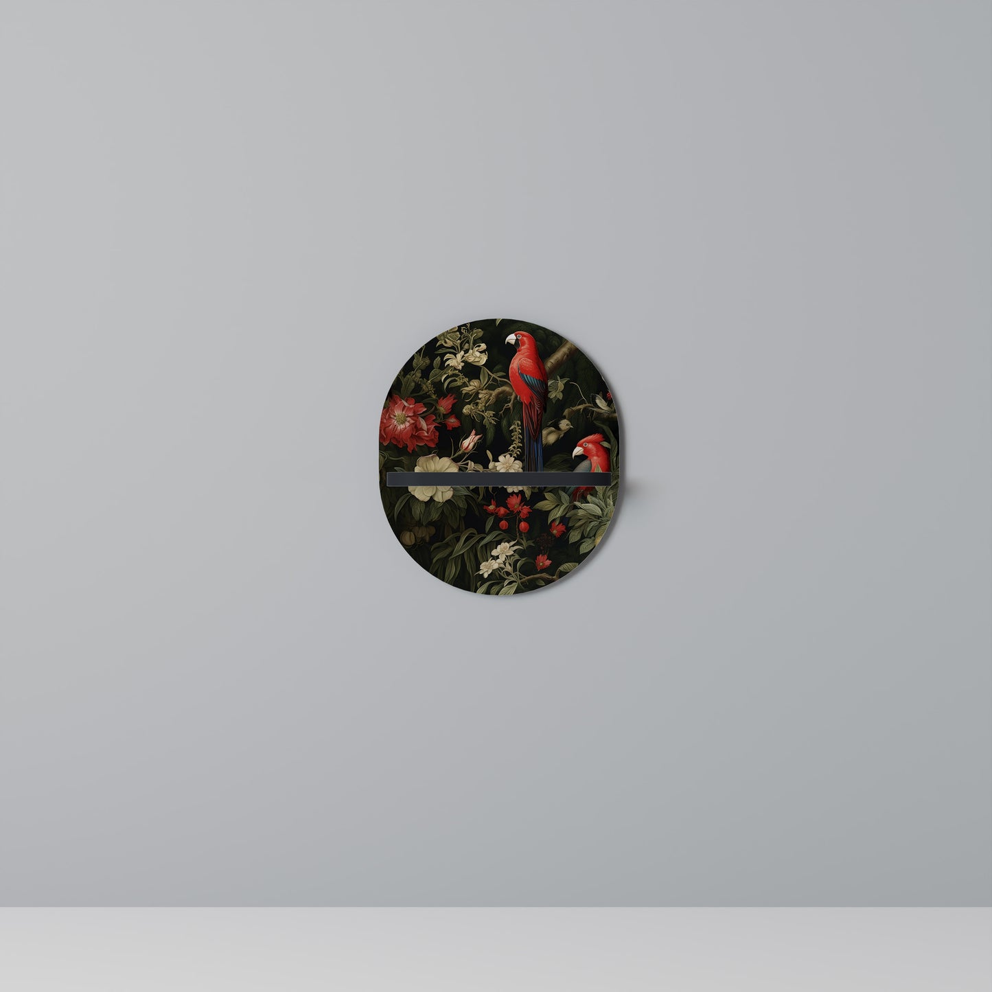 AVIAN BLOSSOMS Oval Art Shelf In Black Finish
