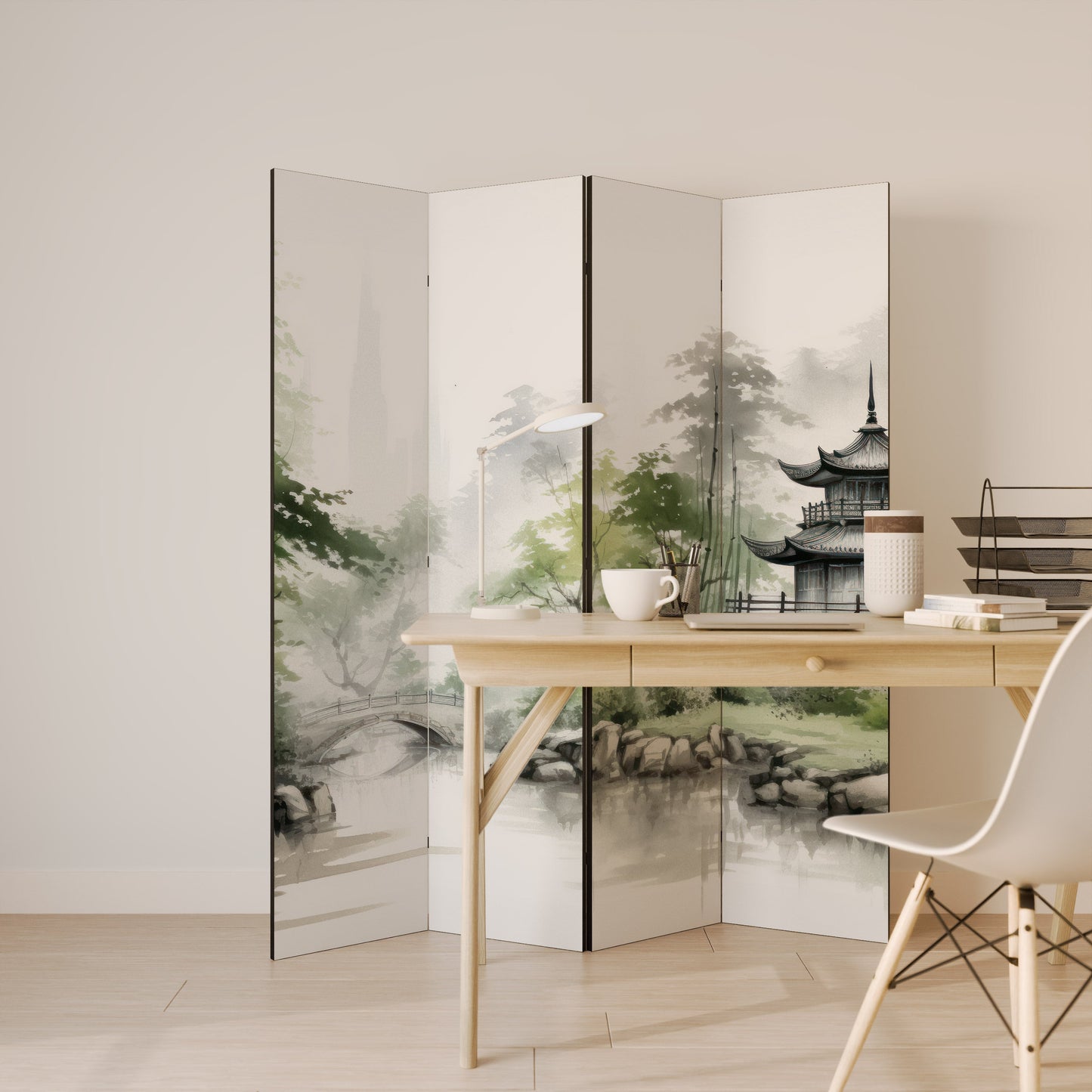 HARMONIOUS WATERSCAPE SCENE Decorative 4-Panel Room Divider