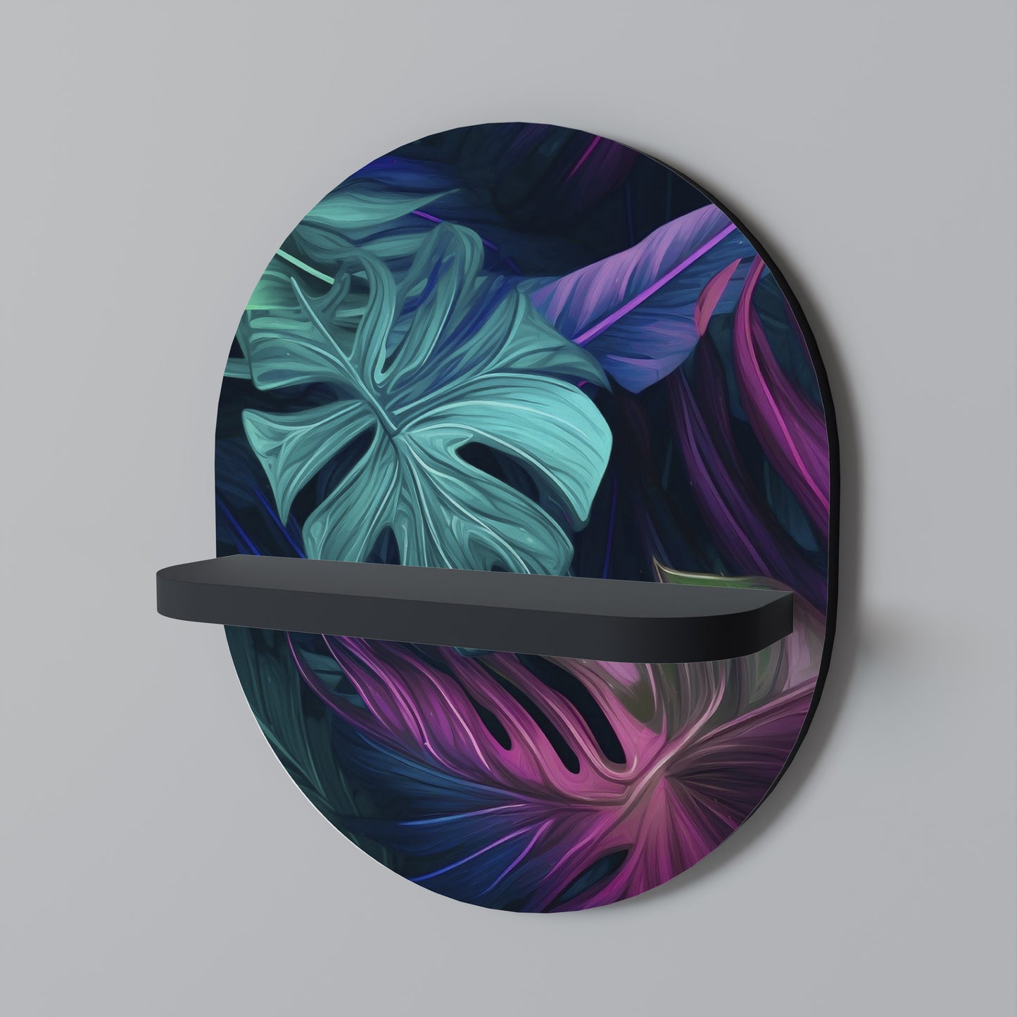 PSYKODELISK MONSTERA Oval konsthylla i svart finish