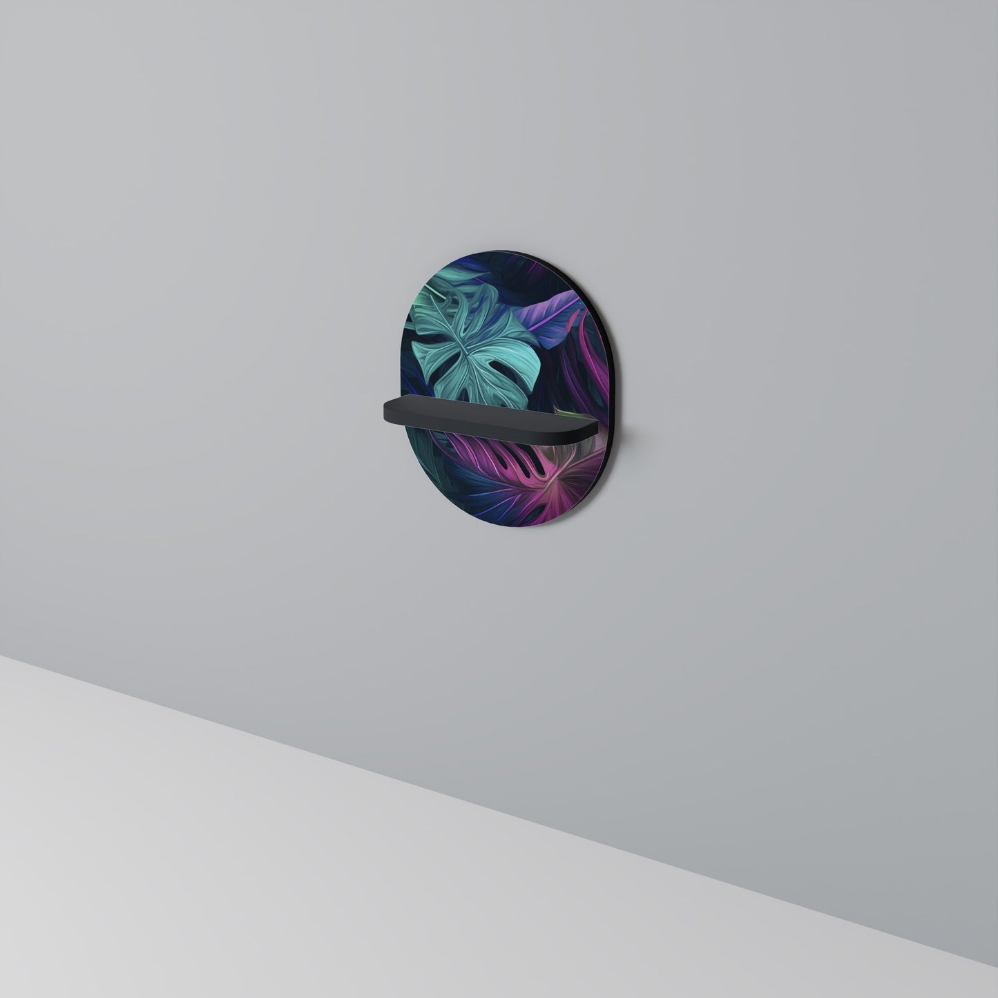 PSYKODELISK MONSTERA Oval konsthylla i svart finish