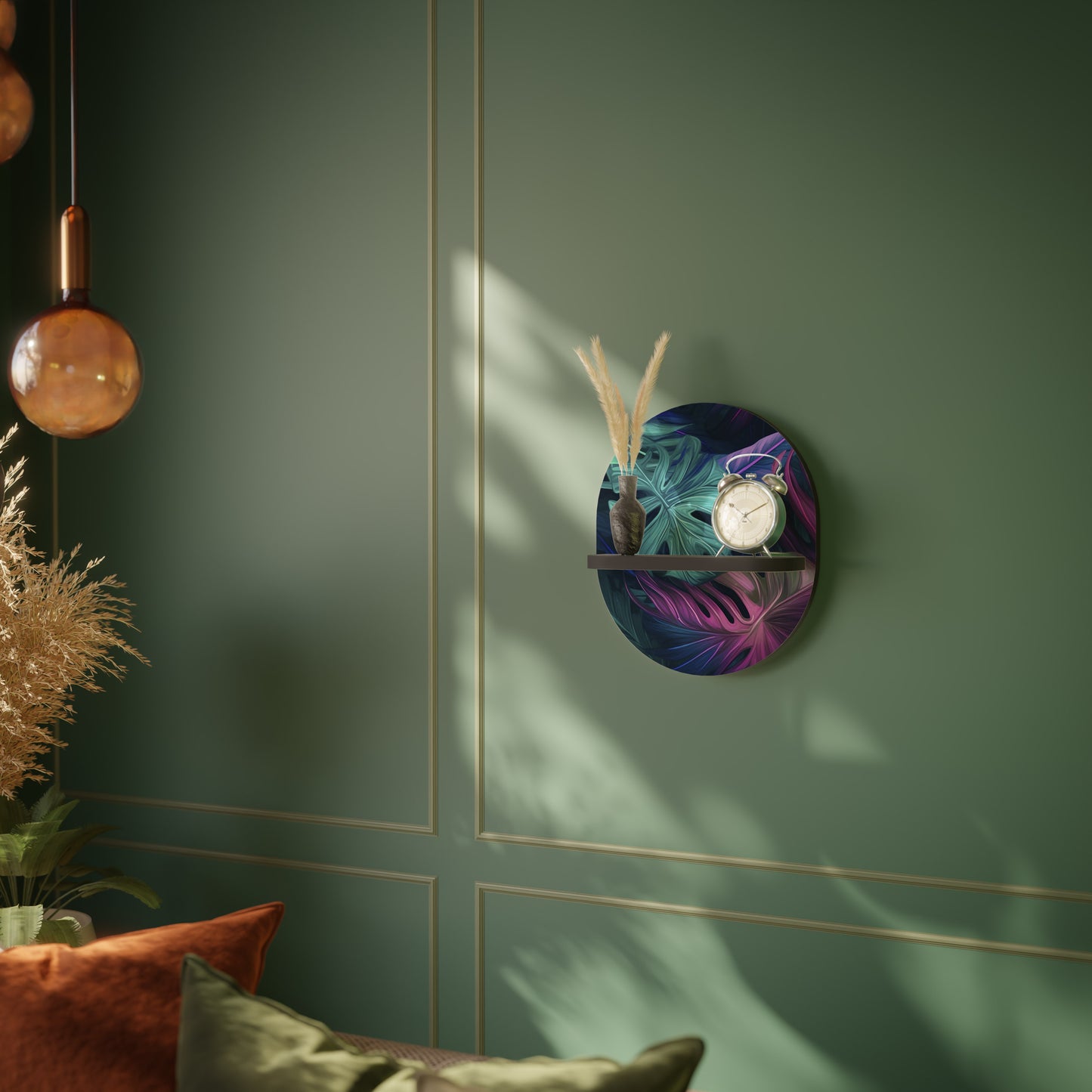 PSYKODELISK MONSTERA Oval konsthylla i svart finish