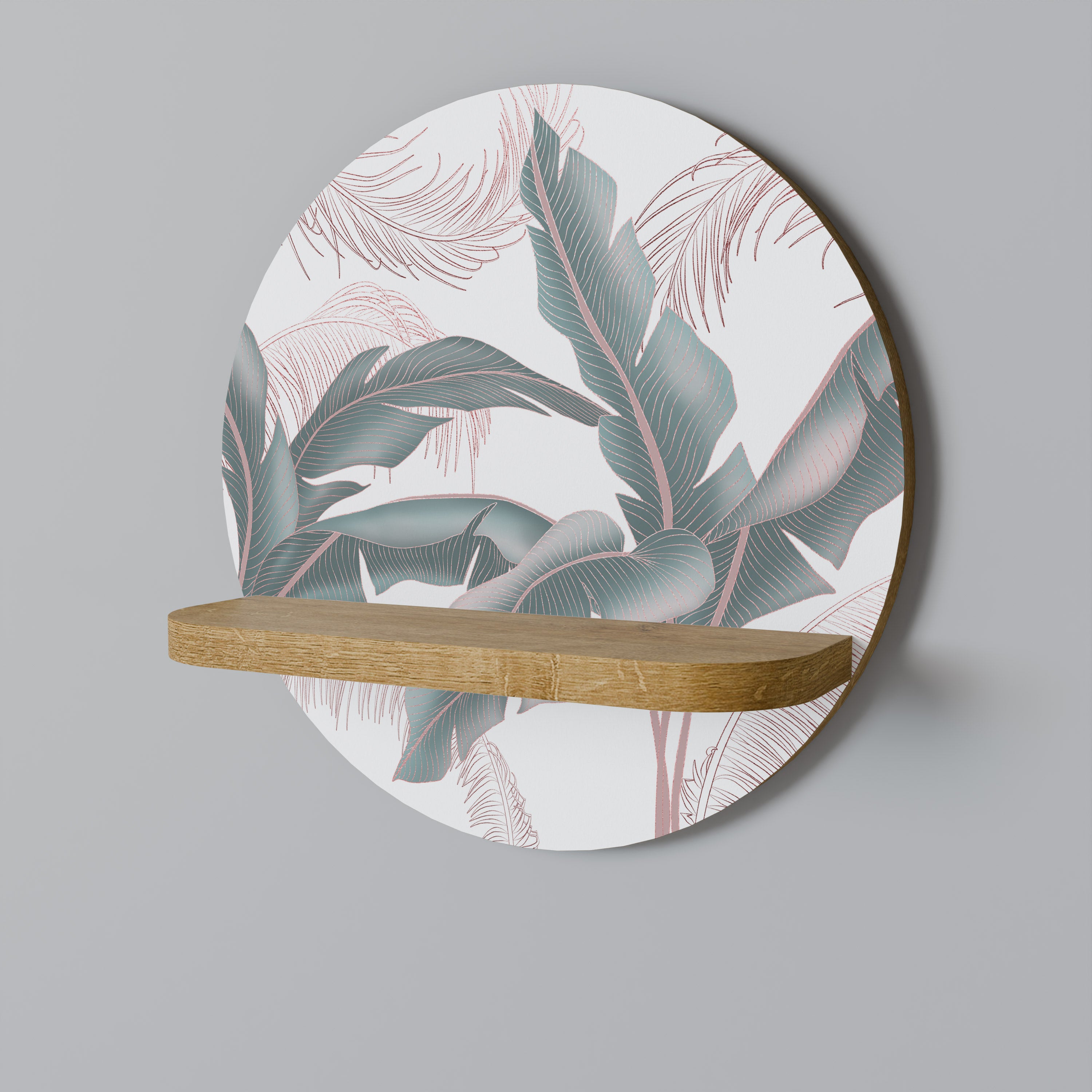 DELICATE BLISS Round Art Shelf In Oak Effect