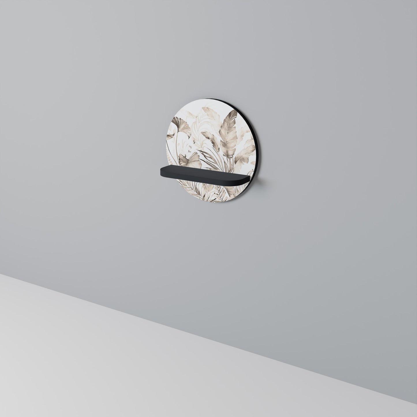 WILD TENDERNESS Round Art Shelf In Black Finish
