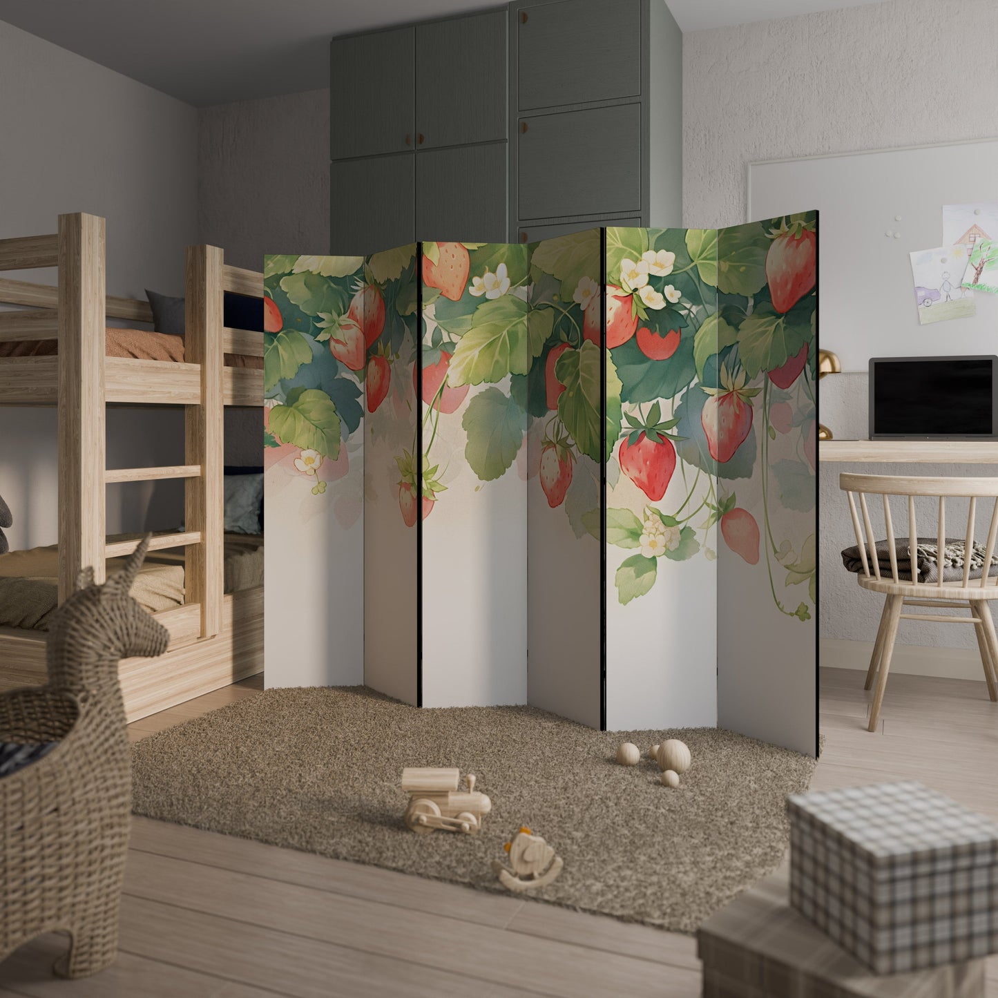 Dekorativ rumsavdelare med 6 paneler, STRAWBERRY DREAMSCAPE