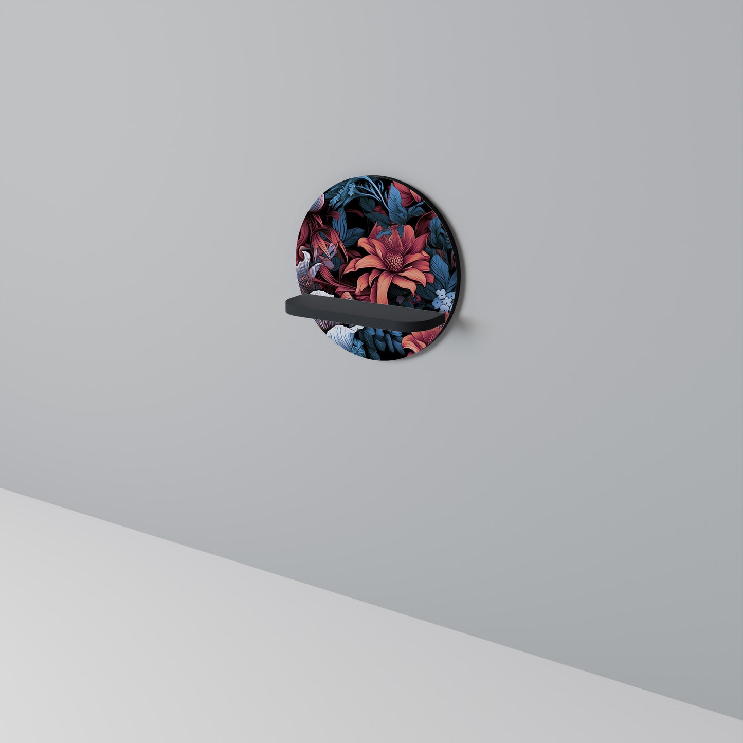 FLOURISH FANTASY Round Art Shelf In Black Finish