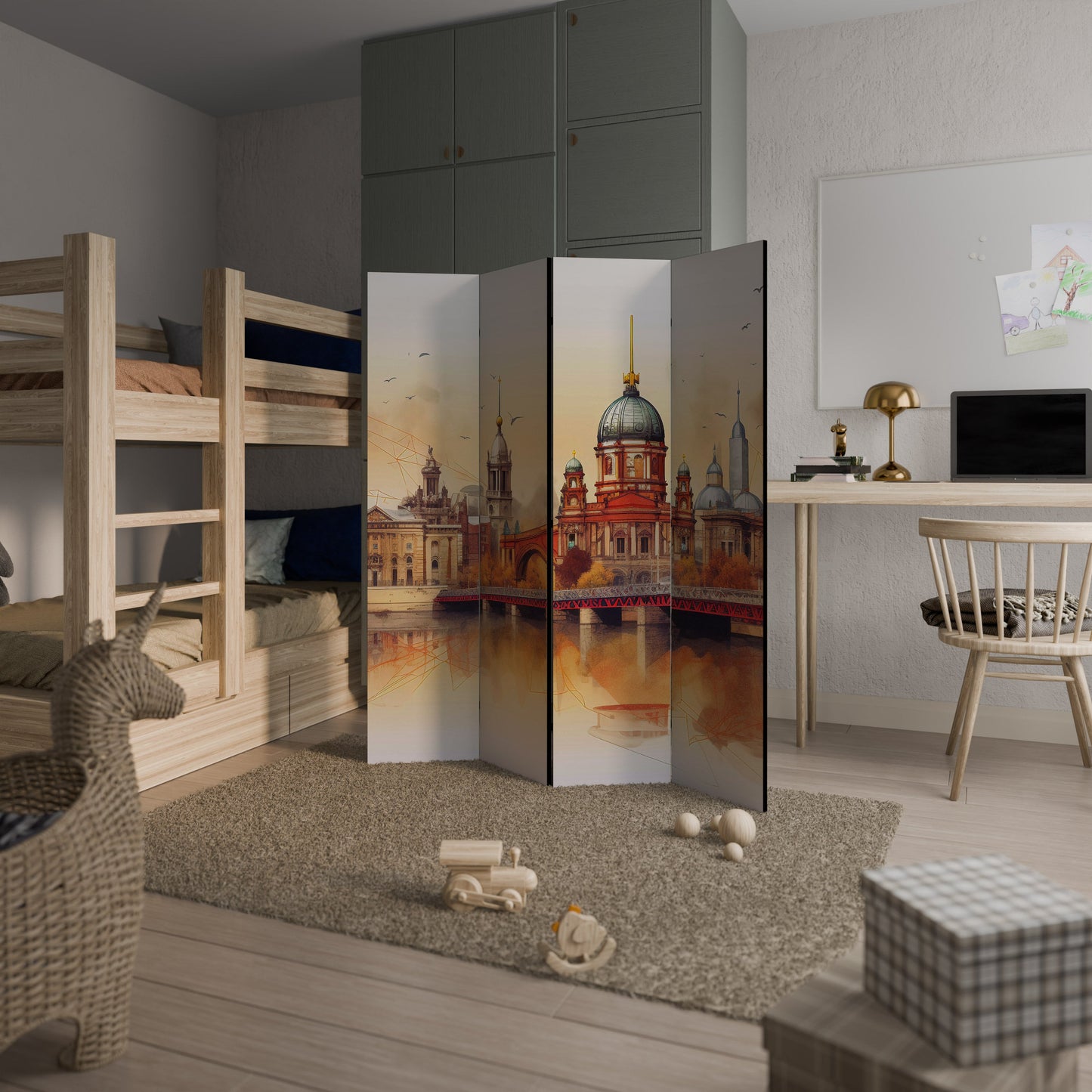 Dekorativ rumsavdelare med 4 paneler BERLIN SPIRIT