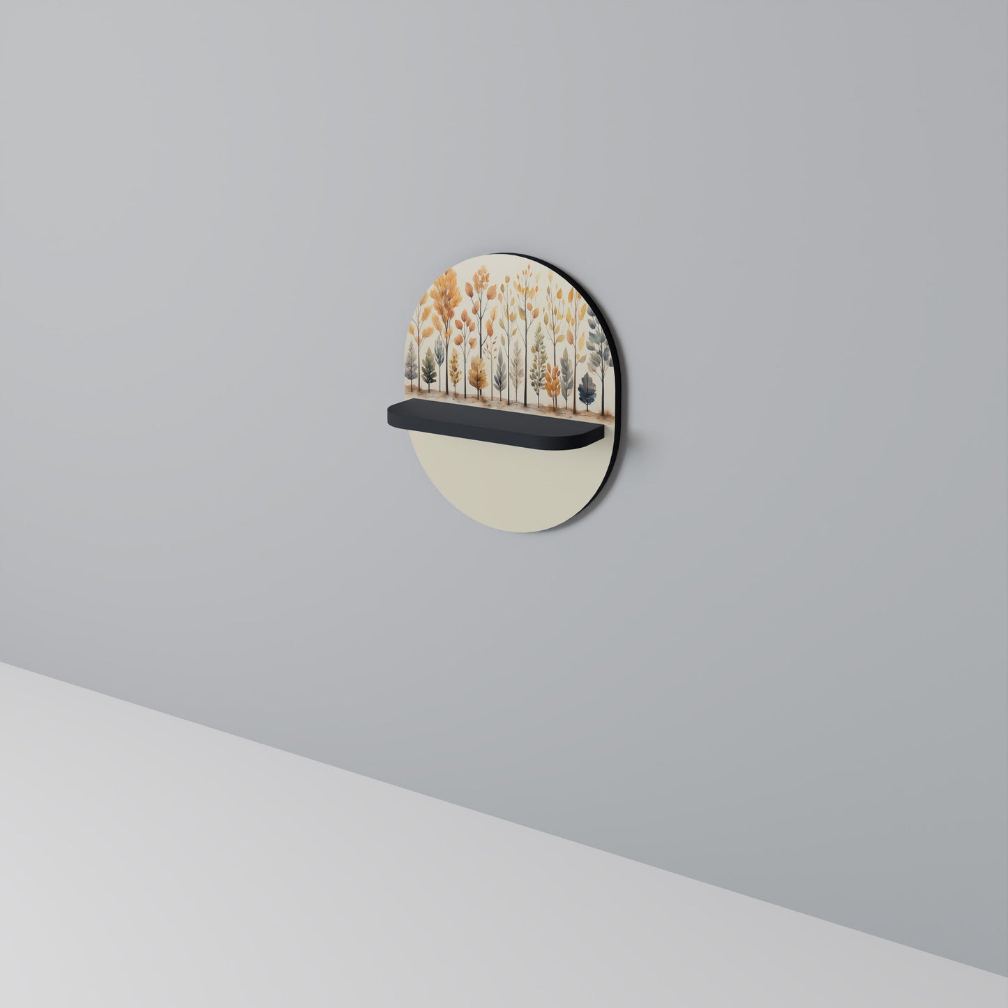 AUTUMN FOREST Oval Art Shelf In Black Finish