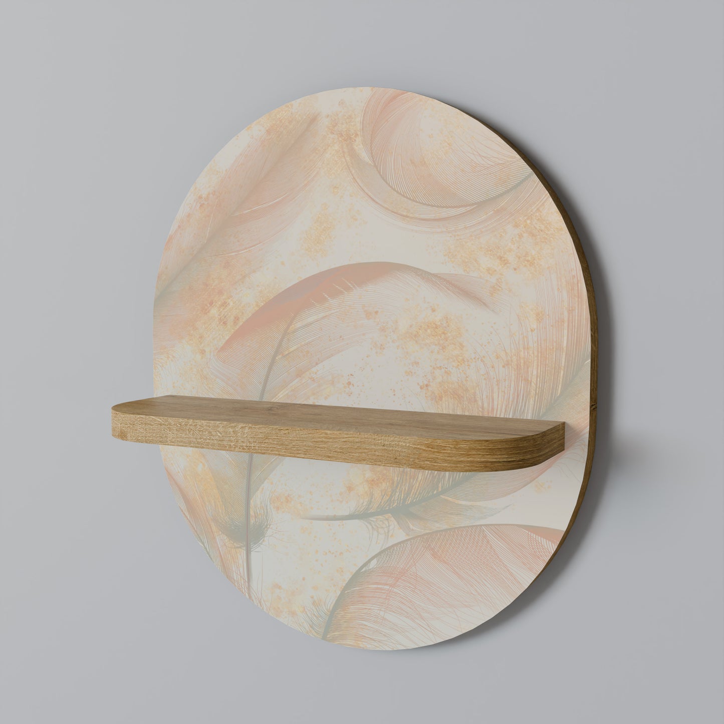AURA OF LIGHT Oval Art Shelf In Oak Effect