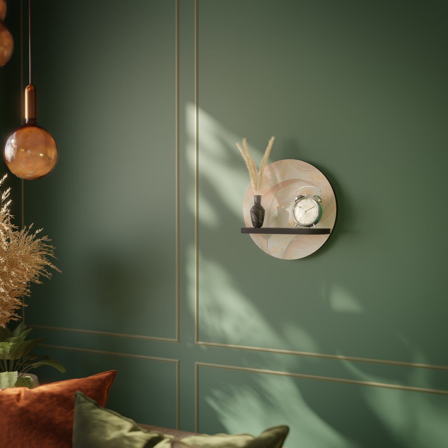 AURA OF LIGHT Round Art Shelf In Black Finish