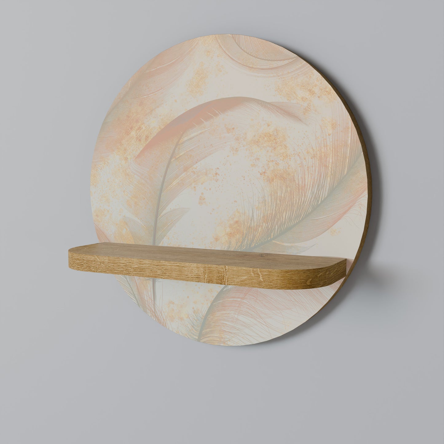 AURA OF LIGHT Round Art Shelf In Oak Effect