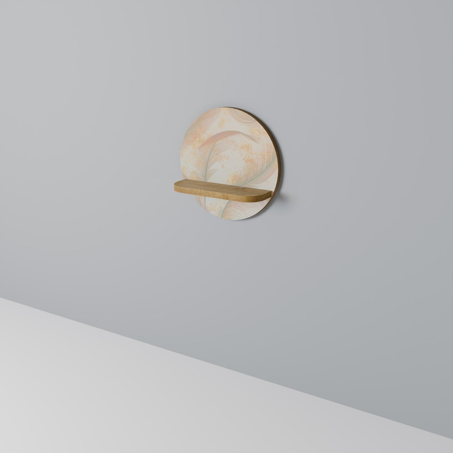 AURA OF LIGHT Round Art Shelf In Oak Effect