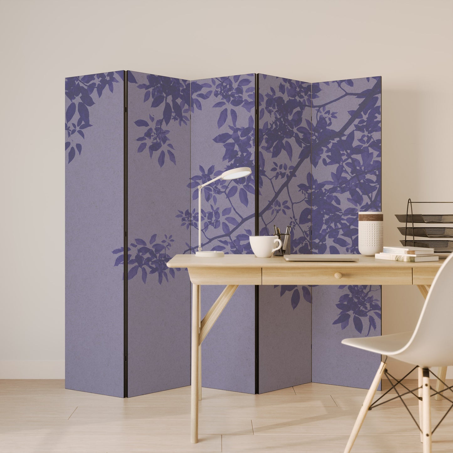 ELEGANT LÖVDRIKAD SLÖJA Dekorativ rumsavdelare med 5 paneler