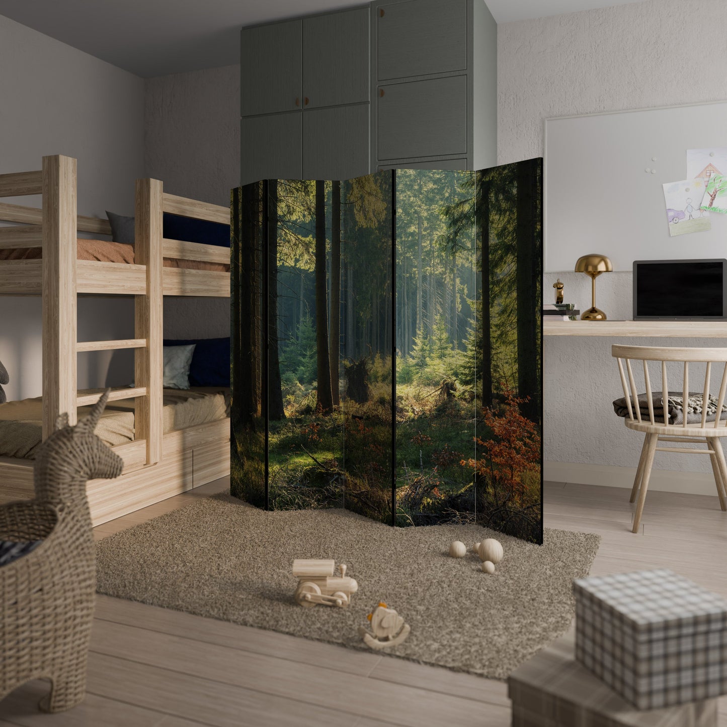 Dekorativ rumsavdelare med 5 paneler i SUNLIT FOREST SERENADE