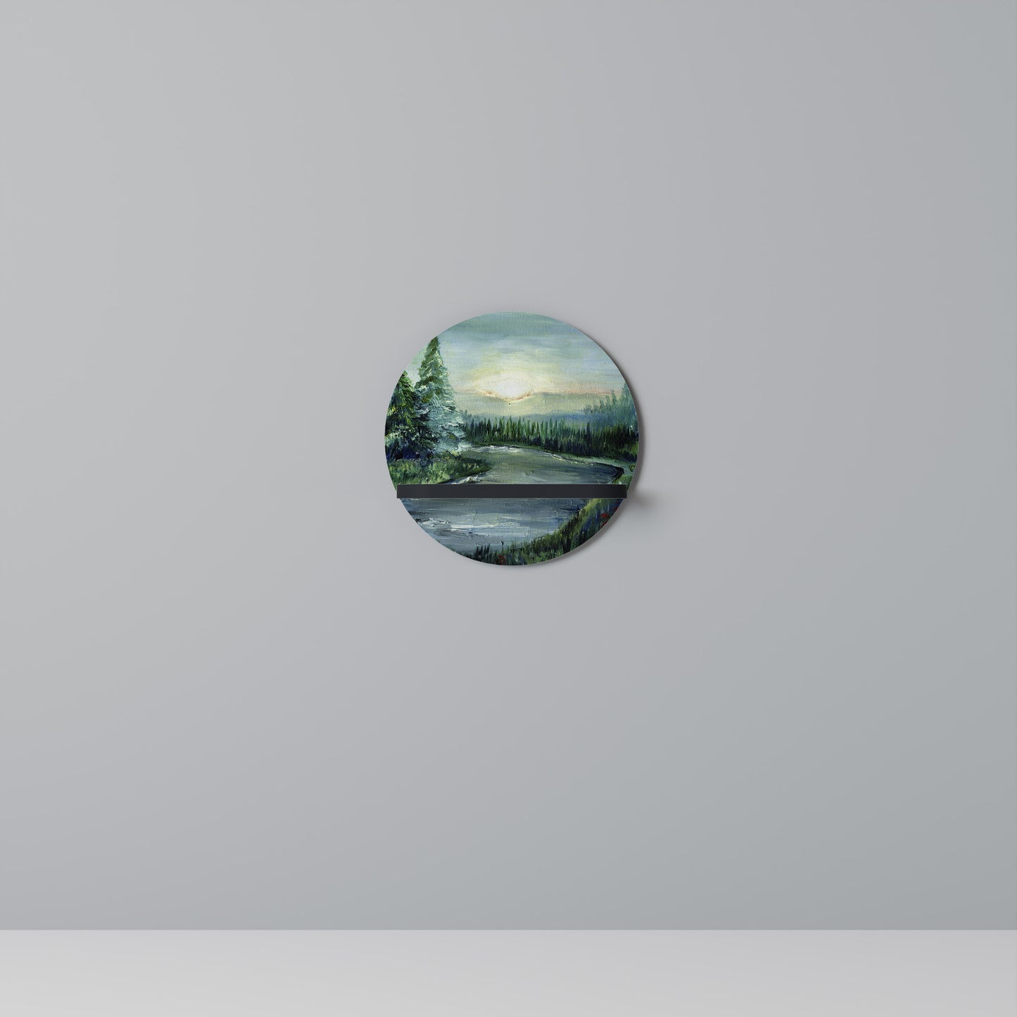 FOREST SUNSET Rund konsthylla i svart finish