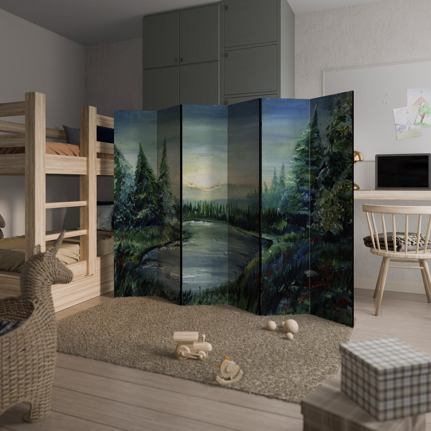 Dekorativ rumsavdelare med 6 paneler i FOREST SUNSET