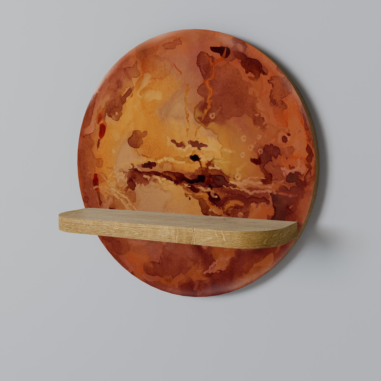 MARS TREAD Round Art Shelf In Oak Effect