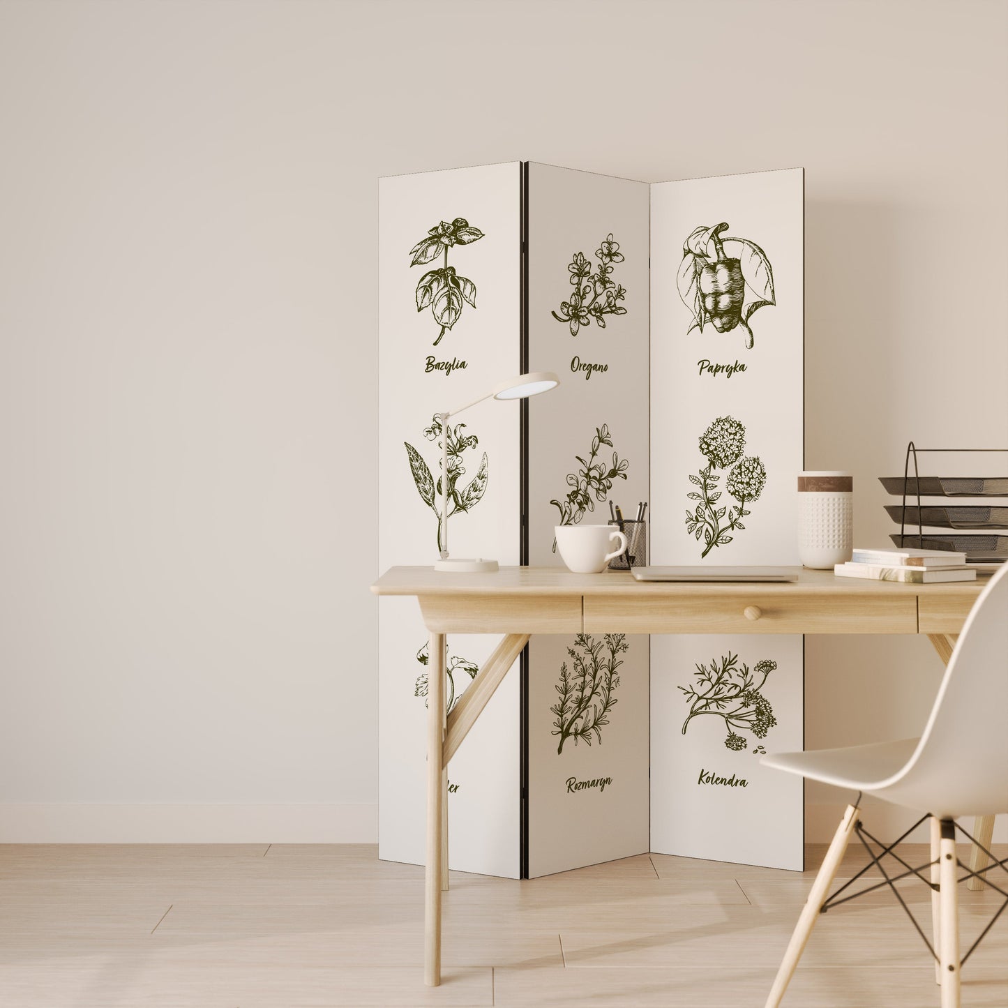 Dekorativ rumsavdelare med 3 paneler WHISPERS OF WILD HERBS