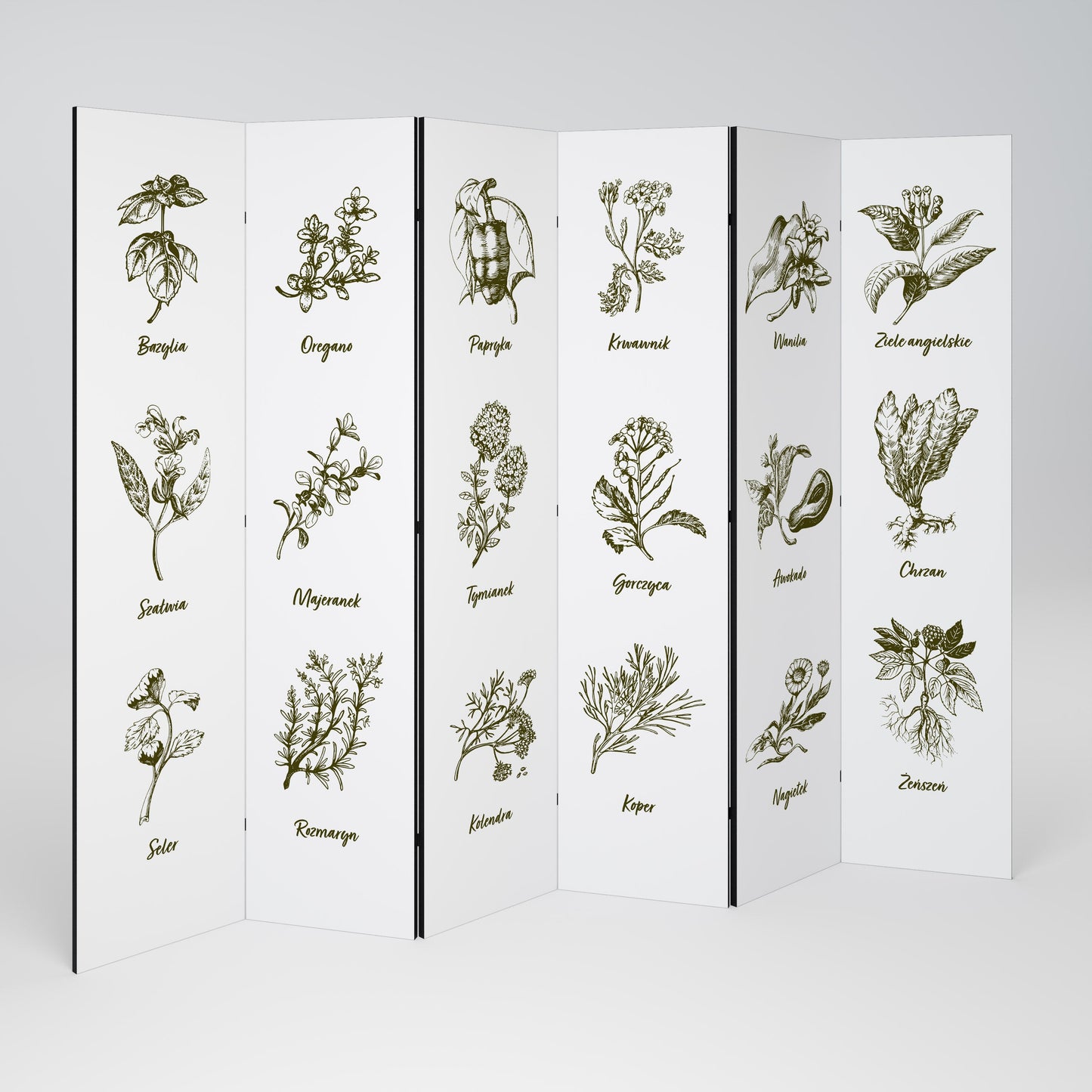 Dekorativ rumsavdelare med 6 paneler WHISPERS OF WILD HERBS
