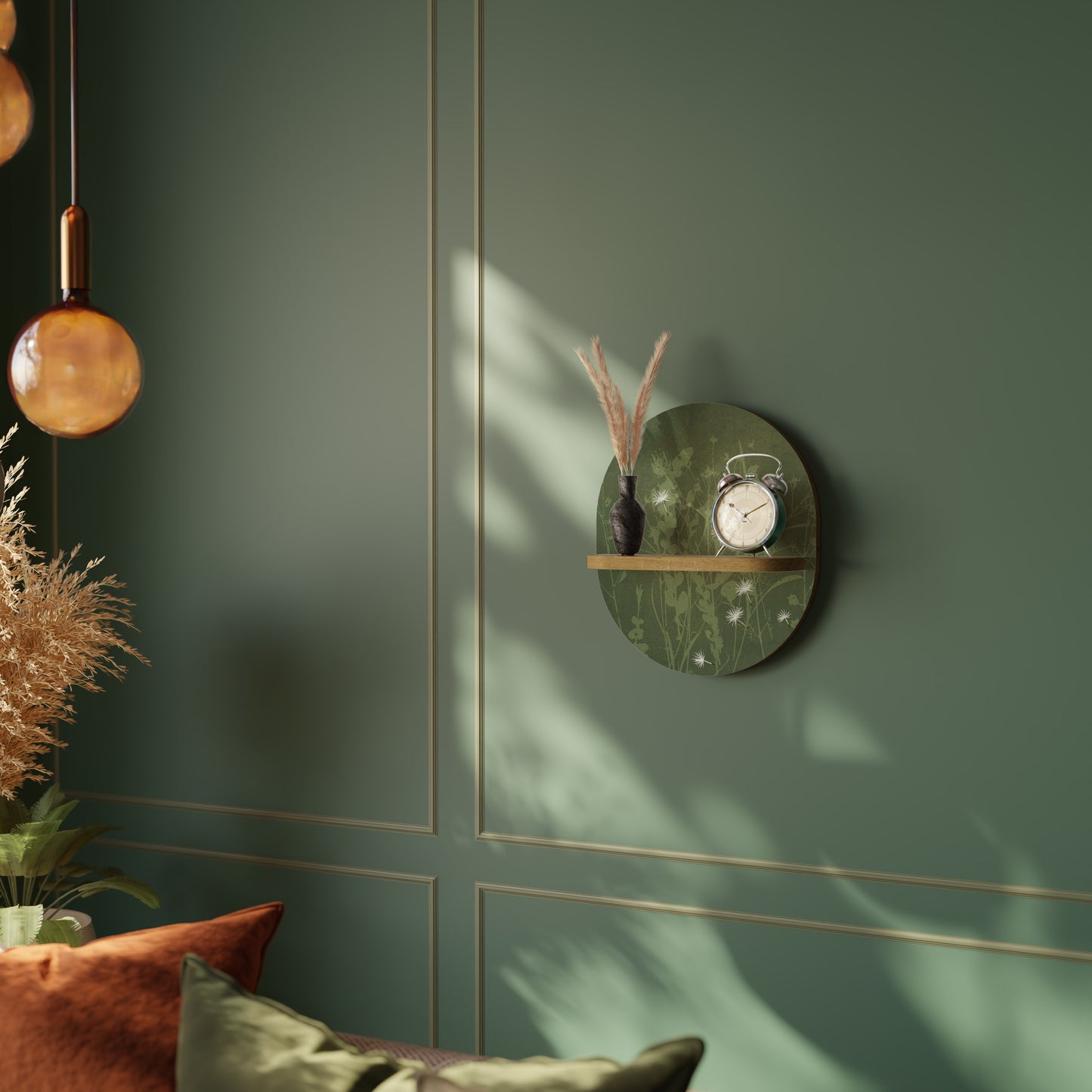 DANDELION HOLD Oval Art Shelf In Oak Effect