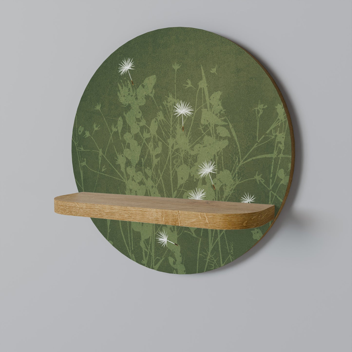 DANDELION HOLD Round Art Shelf In Oak Effect