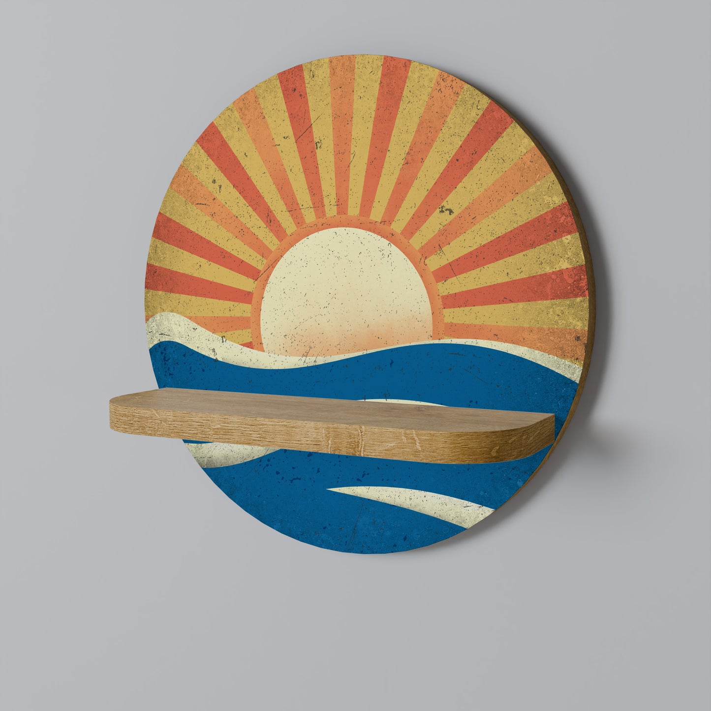 SUNNY SLIDE Round Art Shelf In Oak Effect