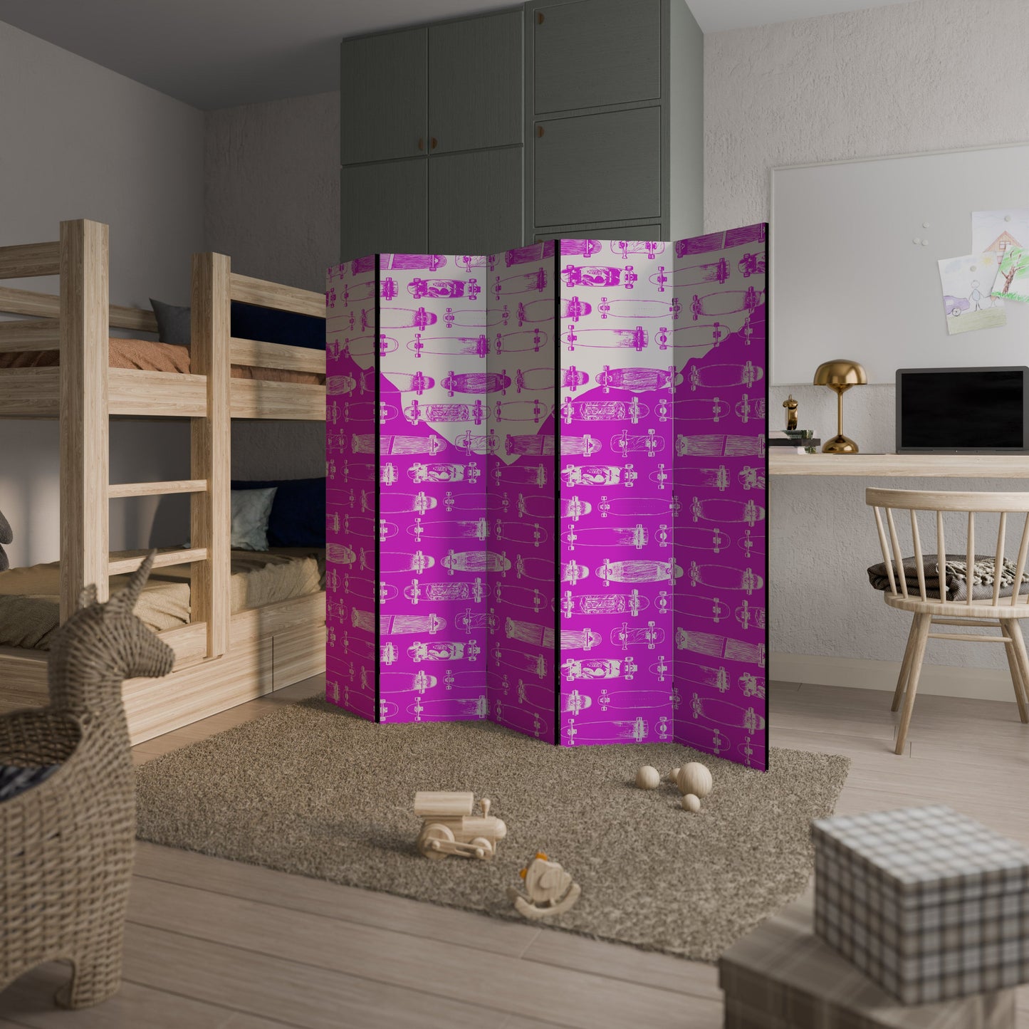 SKATEBOARD MAGENTA Decorative 5-Panel Room Divider
