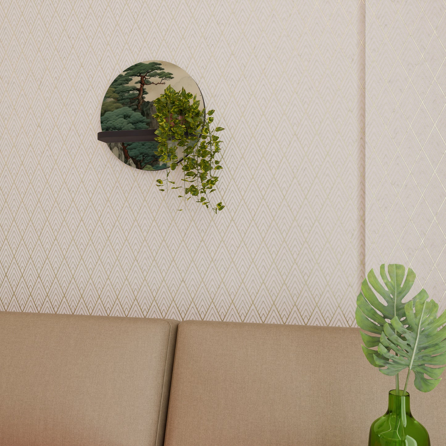 VERDURE ABYSS Rund konsthylla i svart finish