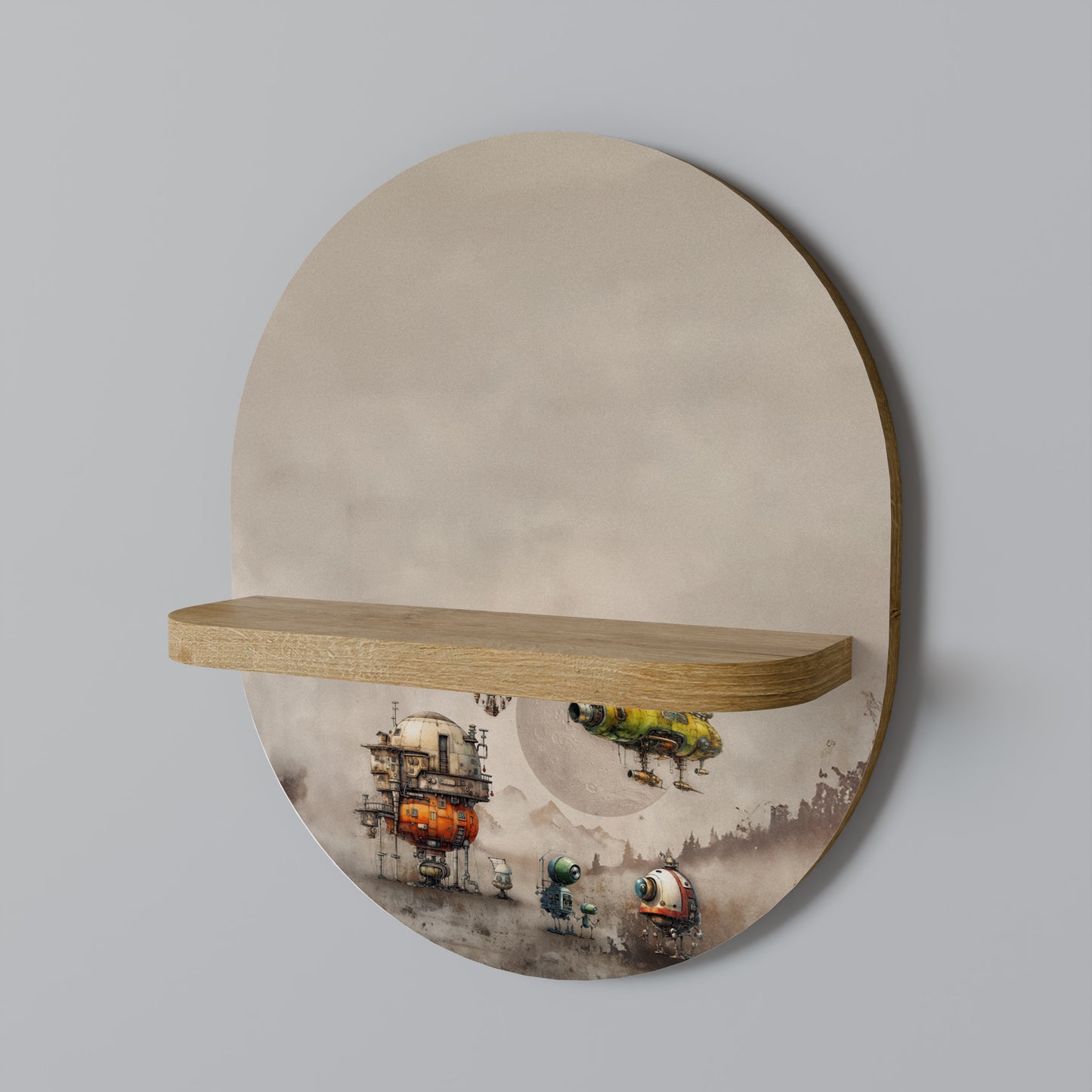 MACHINARIUMMASKINER Oval konsthylla i ekeffekt