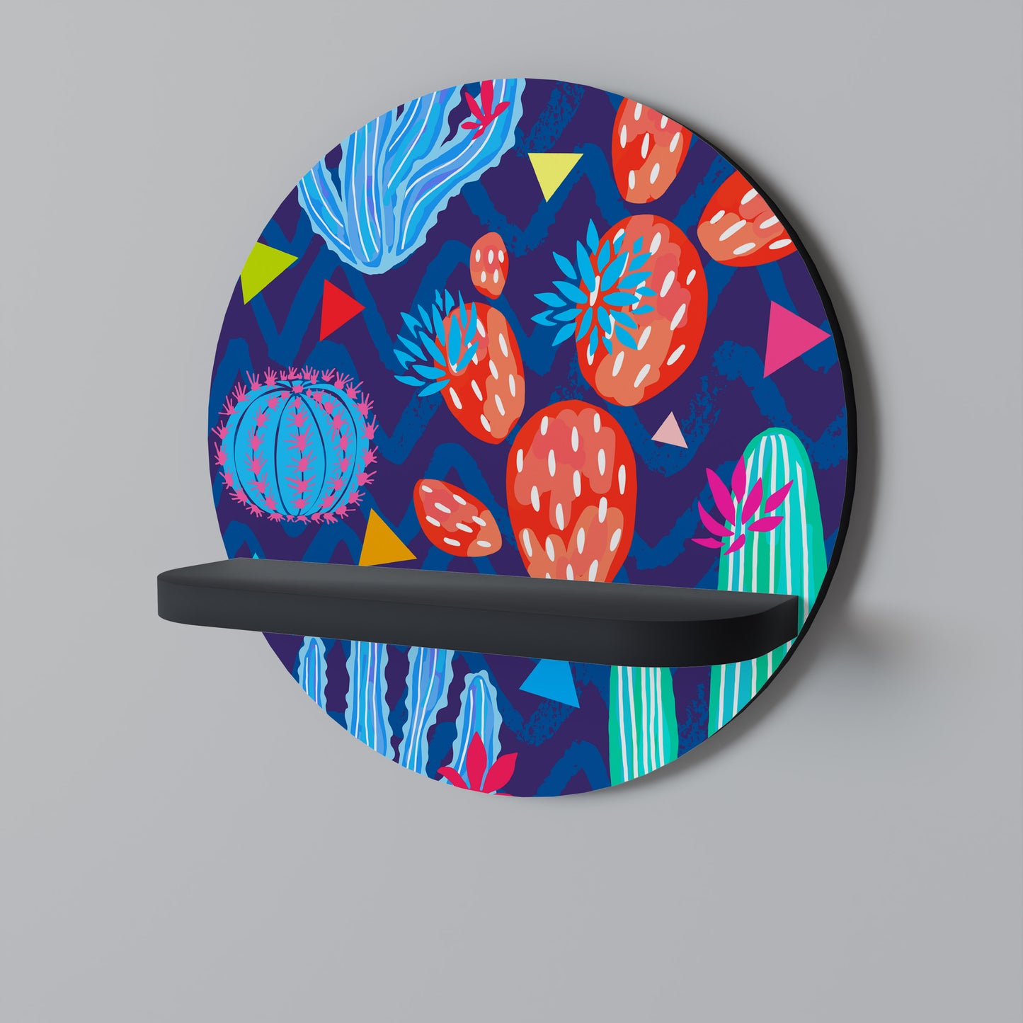 CACTUS VIBES Rund konsthylla i svart finish