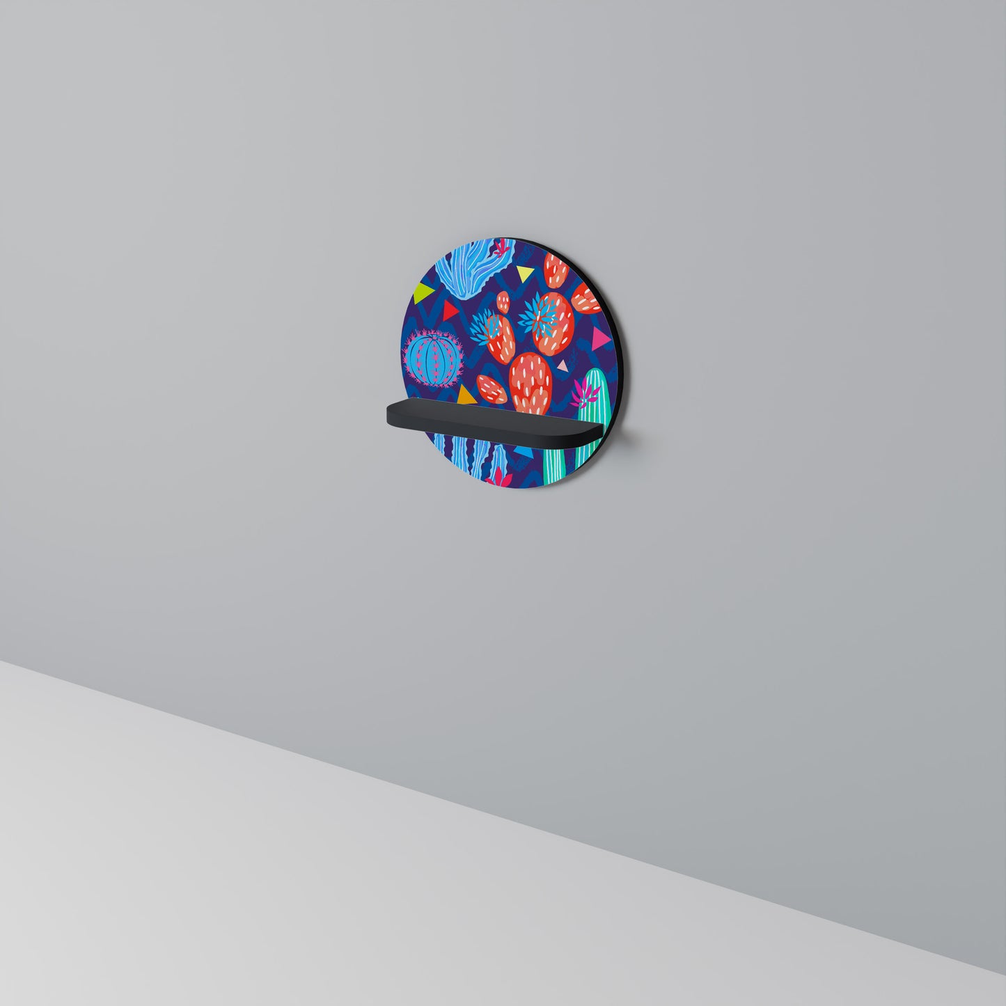 CACTUS VIBES Rund konsthylla i svart finish