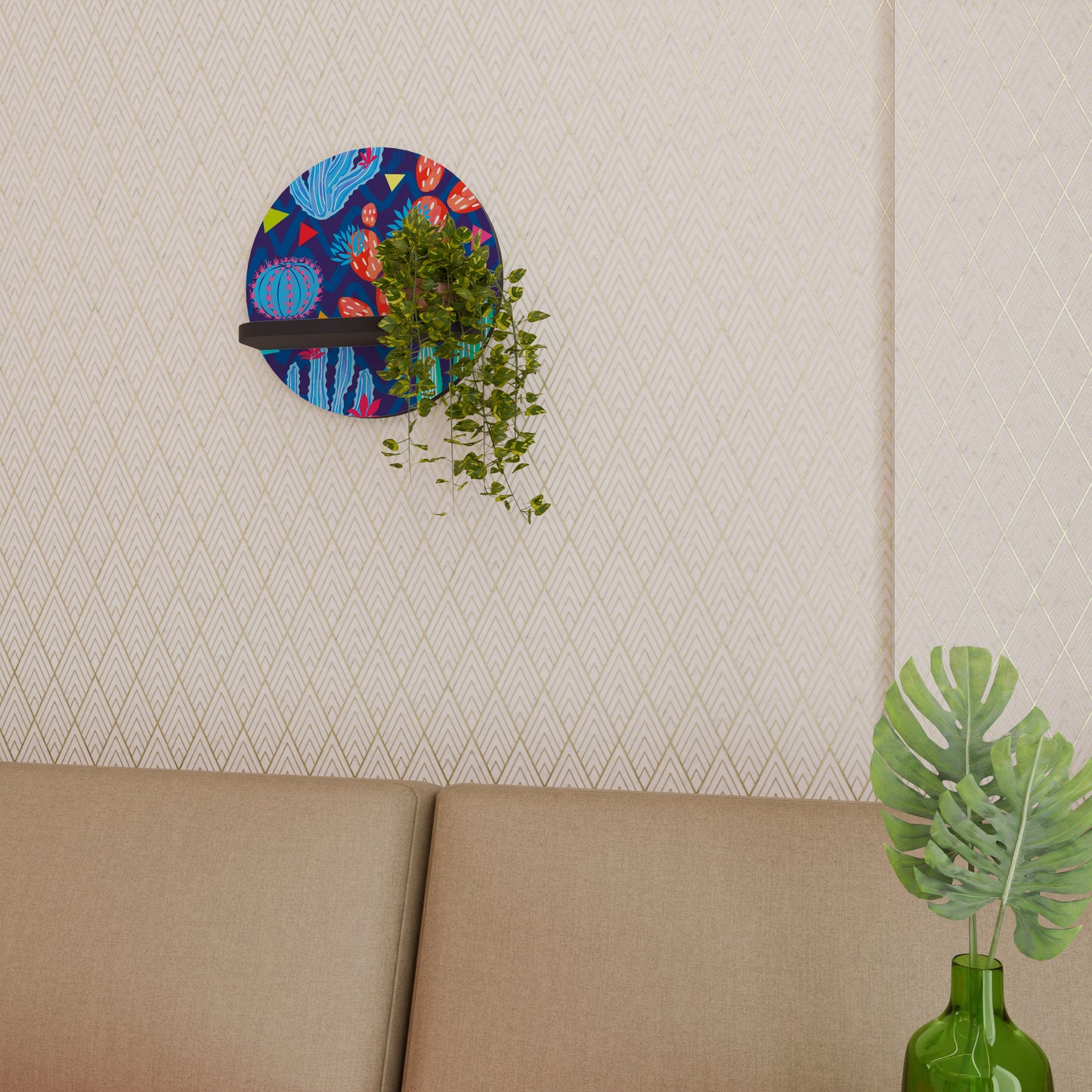 CACTUS VIBES Rund konsthylla i svart finish