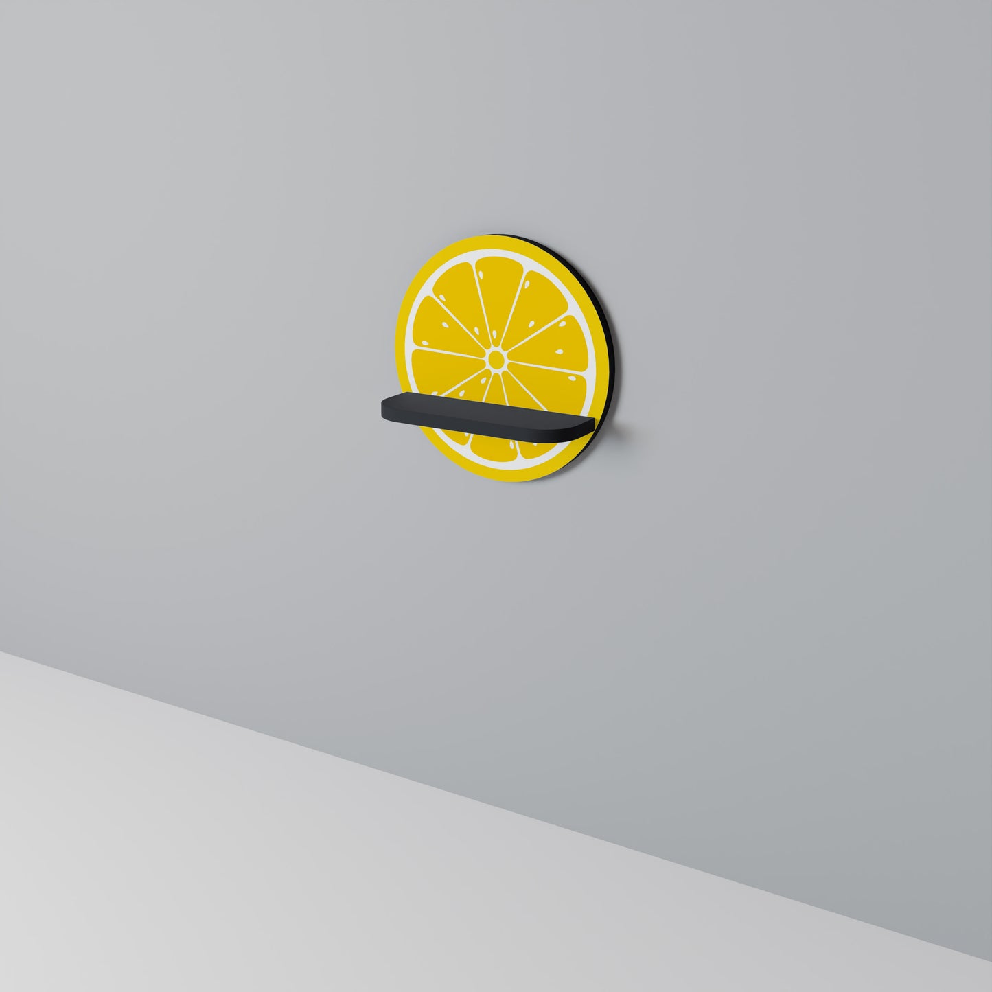 FÖRSTÄRKANDE CITRON Rund konsthylla i svart finish