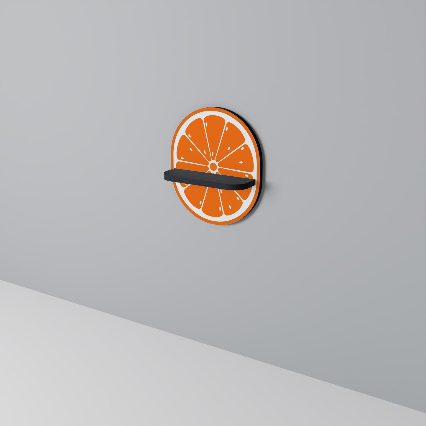 SAFTIG ORANGE Oval konsthylla i svart finish